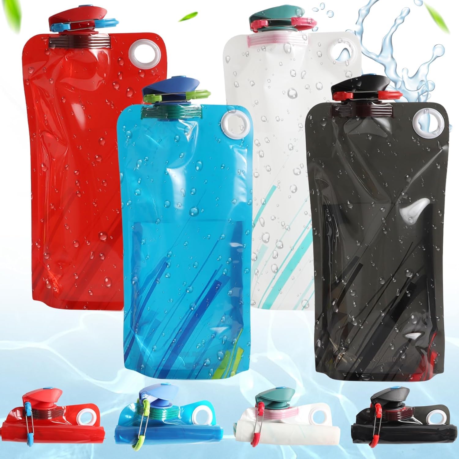 EHOTER 4 Pcs Collapsible Water Bottle Set 1000ml Collapsible Foldable Water Bottle with Leakproof Lid Portable Water Bottle for Hiking Sports Camping Biking Traveling BPA-Free (4PCS)