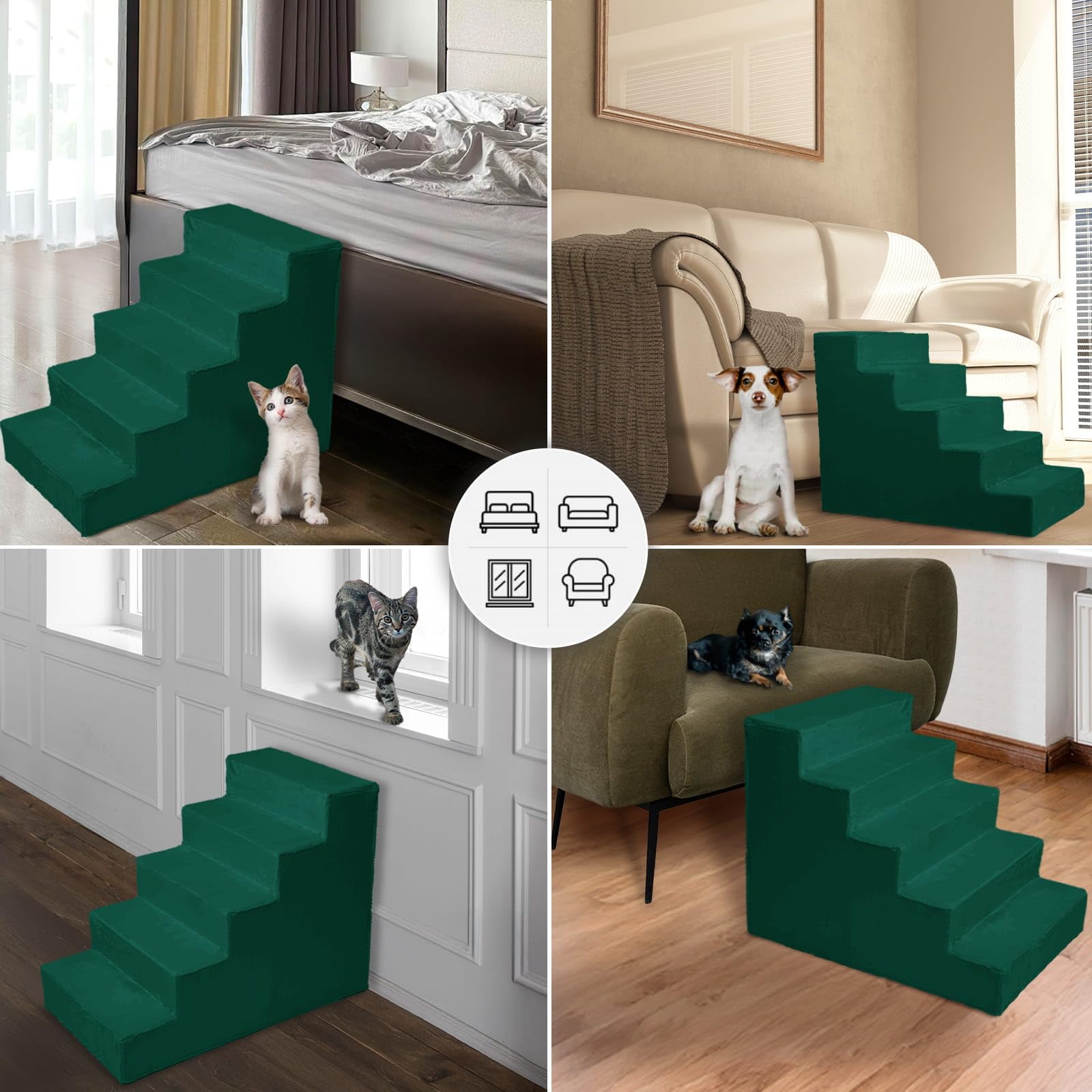 MG Design Scaletta per Cani 5 Gradini in Verde – telaio in legno stabile, salita delicata per divano e letto, leggera e facile da spostare, per cani e gatti