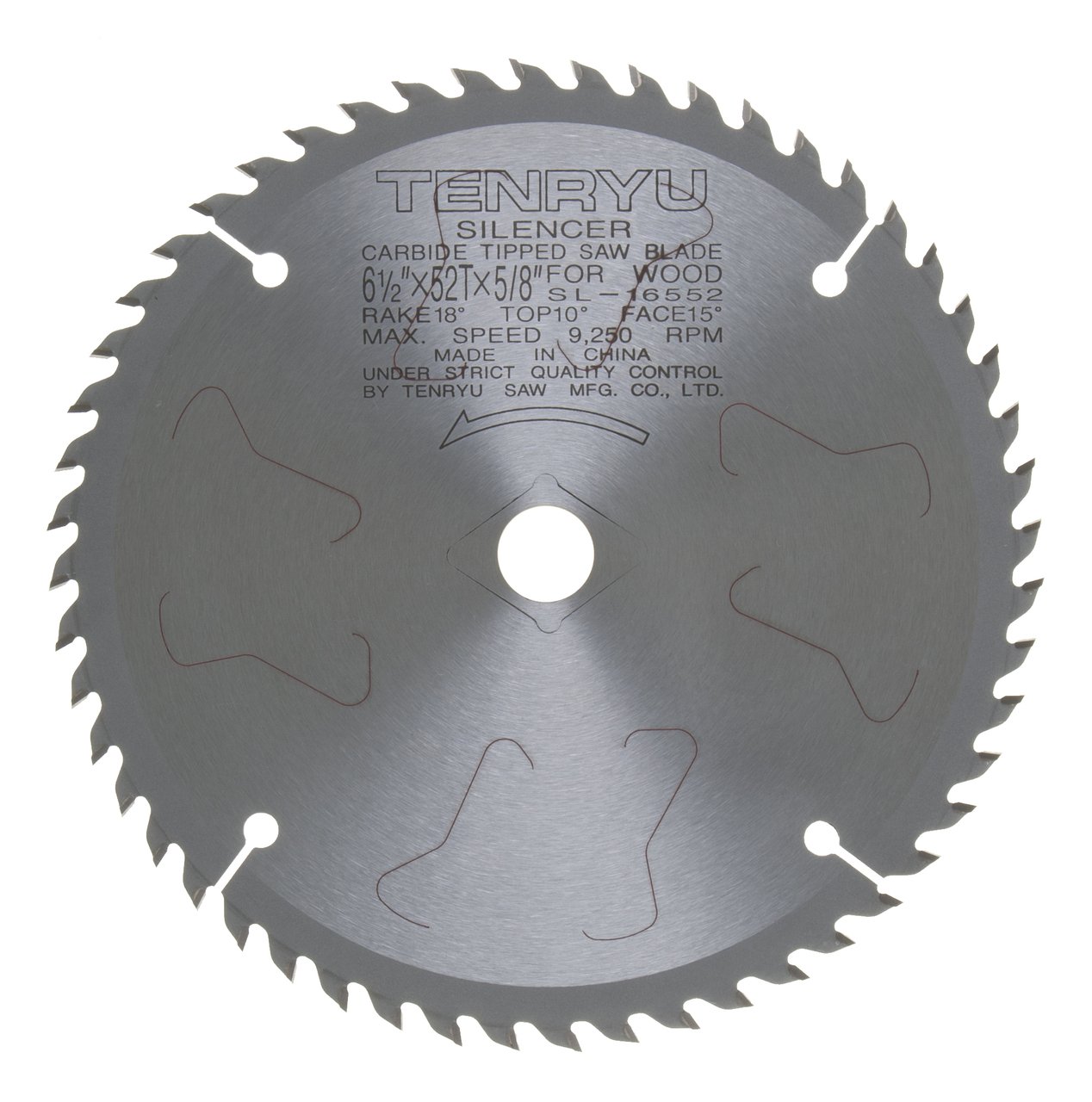 Tenryu SL-16552 6-1/2" Carbide Tipped Saw Blade (52 Tooth ATAF Grind - 5/8"Ko Arbor - 0.063 Kerf)