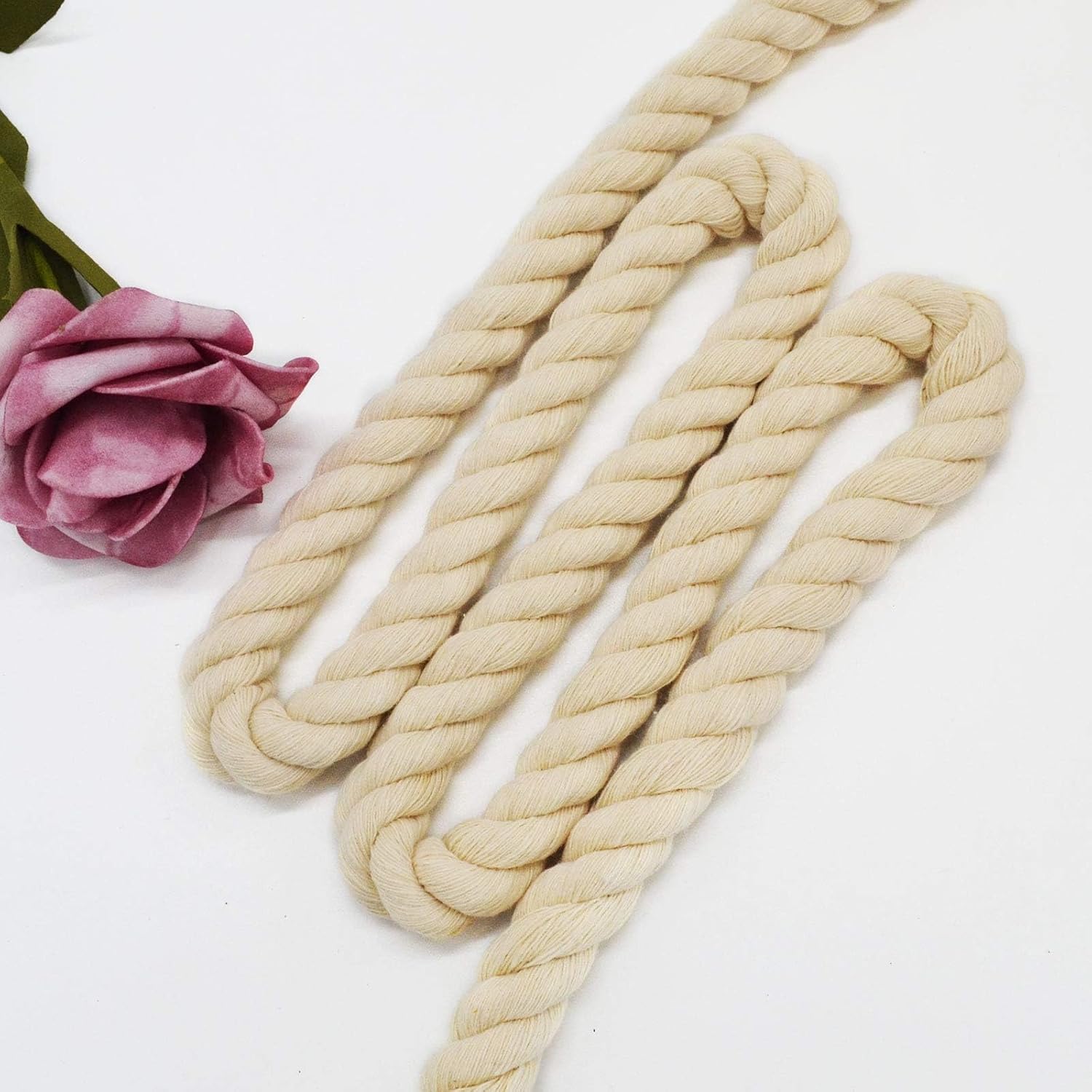 10mm 35 Feet Thick Natural Cotton Rope 3-Strand Twisted Cotton Rope, Natural Thick White Ropes Soft Rope Cord Craft Rope for DIY Crafts Decoration Pet Toys, Indoor & Outdoor Use 4