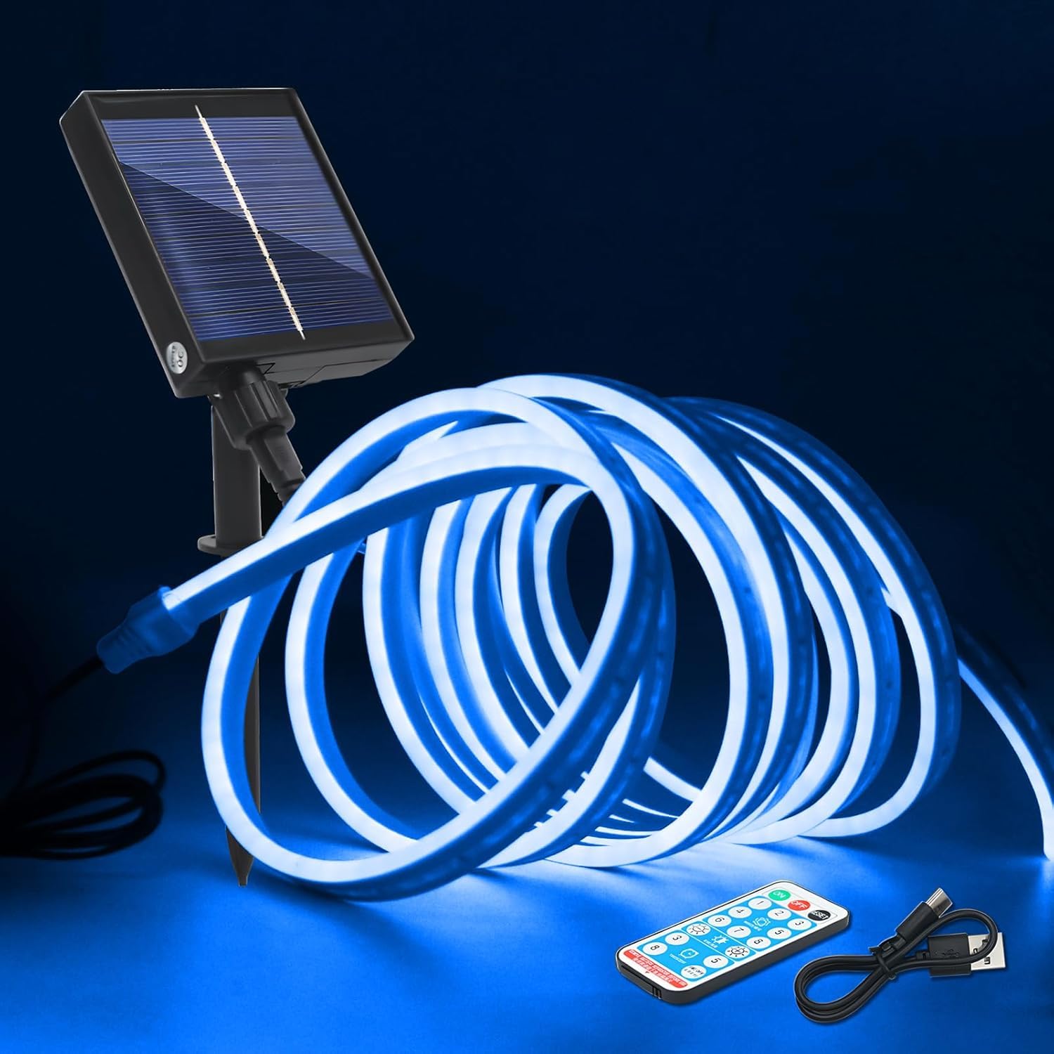 KISUFU 24V Neon Solar Led Strip with Solar Panel Controller,SMD 2835 120 LEDs/m Strip Light, Flexible IP67 Waterproof Neon Silicone Light Strip for Outdoor Decor