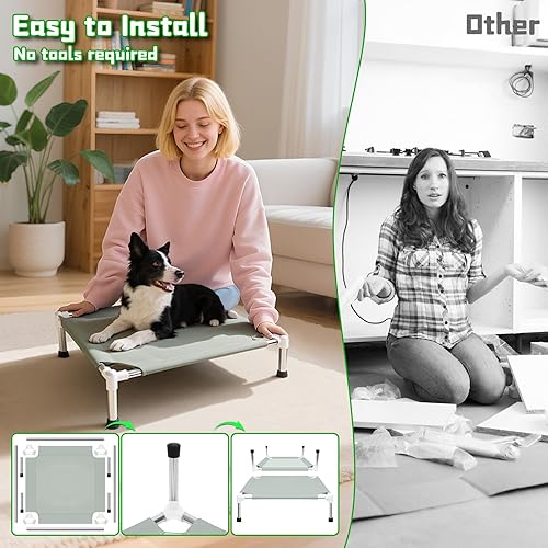 Miniatura 3 de Makerfire Cama elevada para perros, cuna elevada para interiores y exteriores, para perros pequeños, cama desmontable para mascotas con patas Gris-S