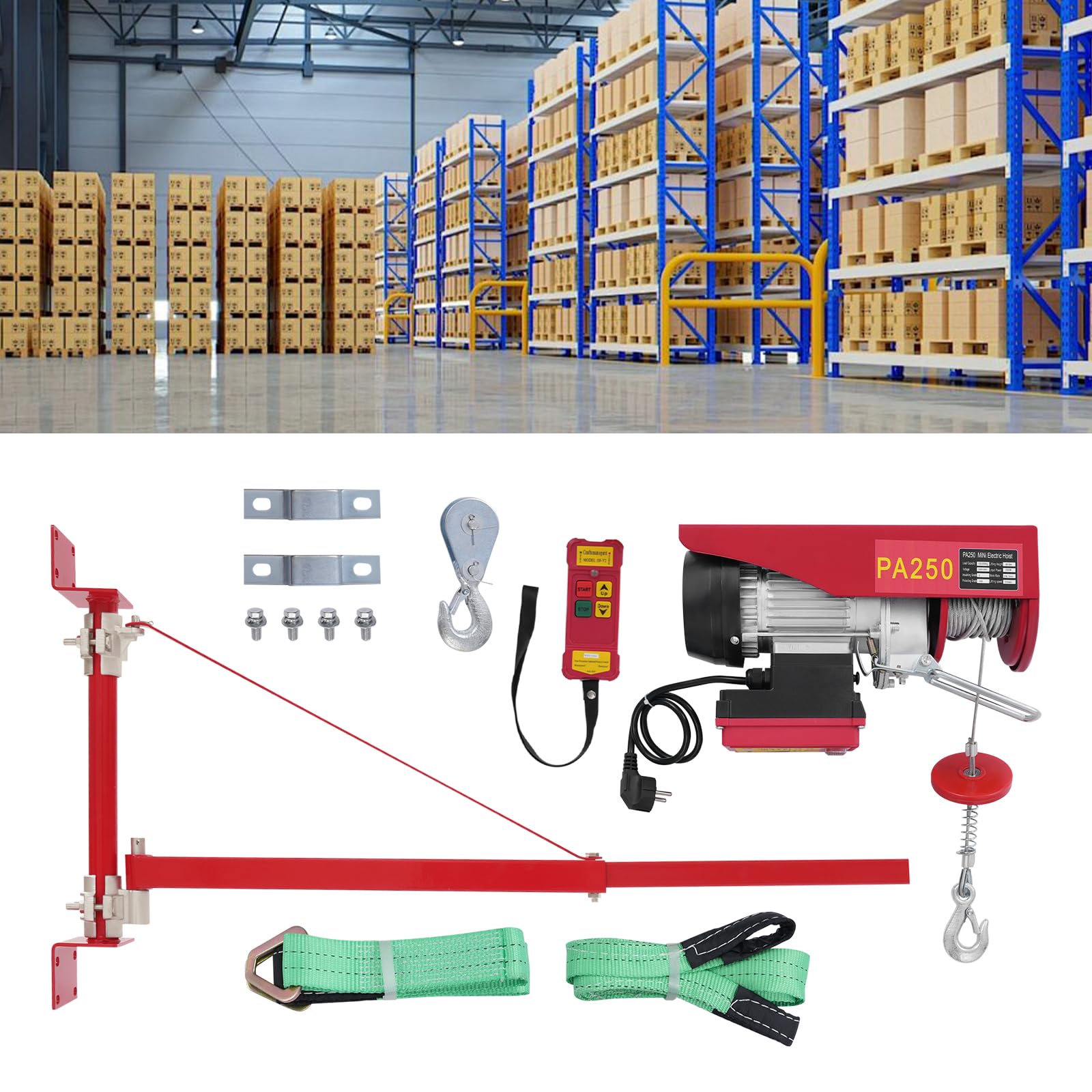 Paranco Elettrico Con Telecomando Senza Fili 220V, Verricello Elettrico, Ricarica Doppio Cavo 600kg, Cavo Singolo 12 M, Per Sollevamento E Ponteggi In Garage, Magazzino E Fabbrica