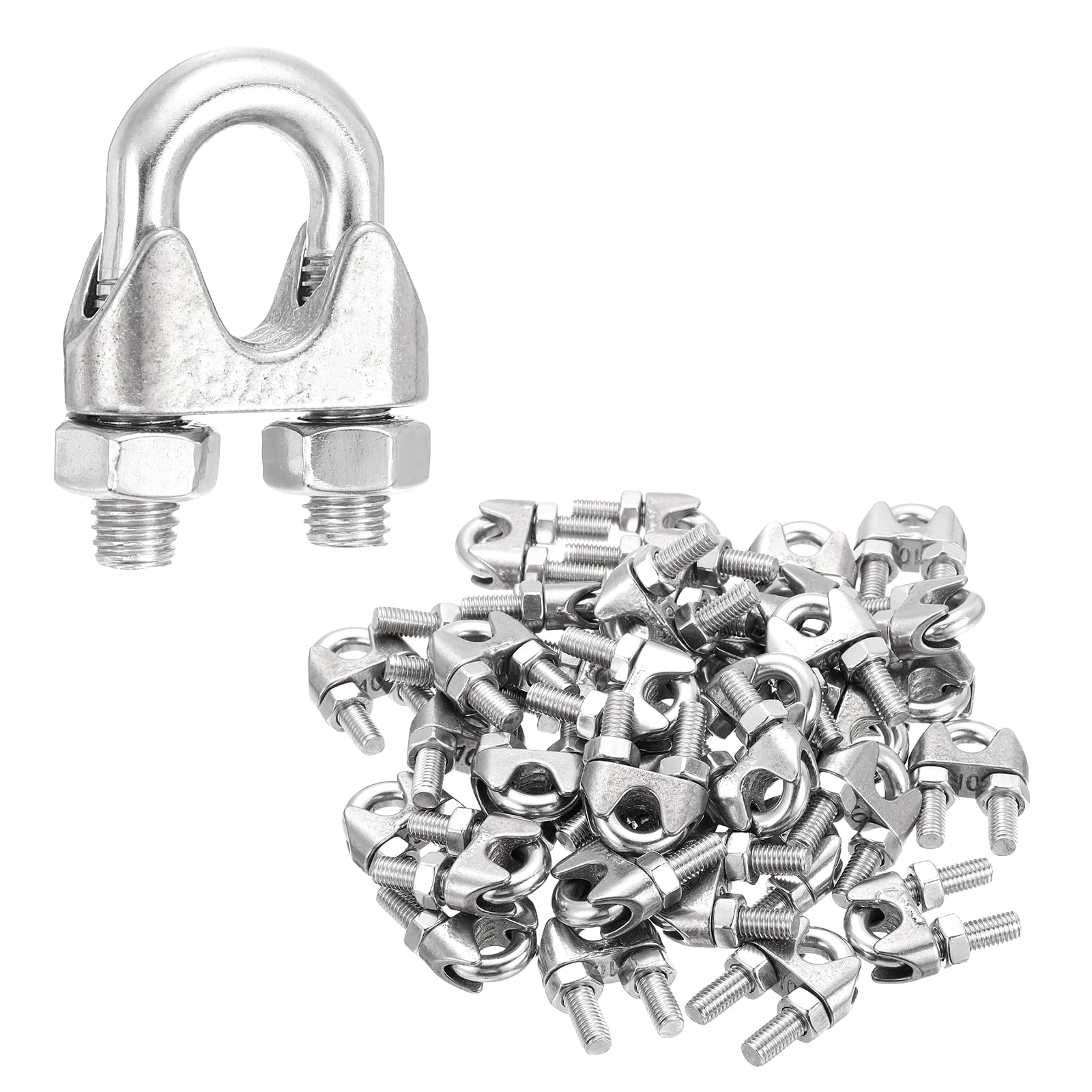 QUARKZMAN 40Pcs Morsetti Per Cavo In Acciaio Inox 304 3/8 Pollice M10 Piccoli Bulloni A U Hardware Per Fissaggio Sicuro Cavi Marine Linee Guida Recinzioni Corda Per Biancheria Argento