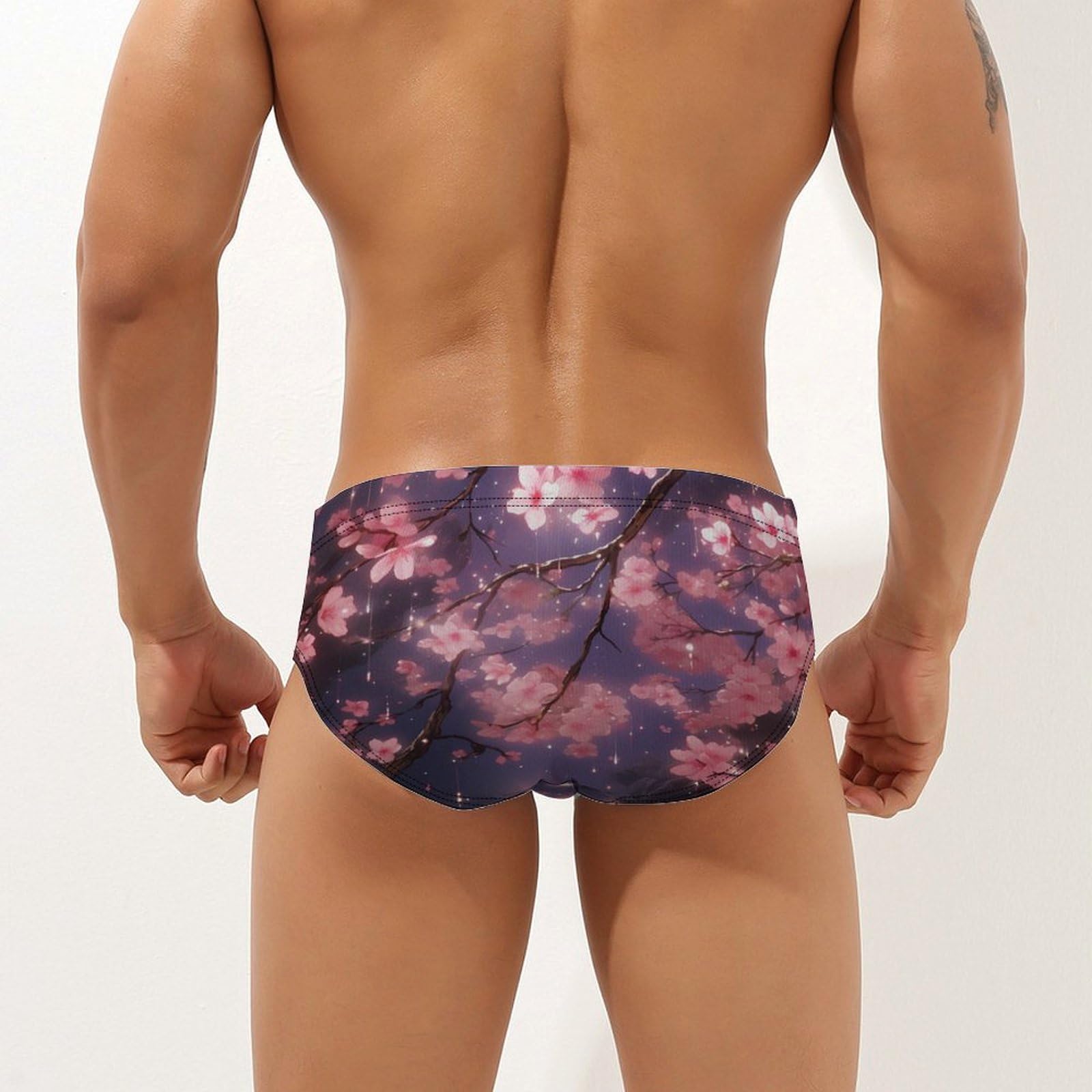 Falling Cherry Flowers Mens Swim Briefs Quick Dry Swim Trunk Bikini Underwear Swimsuit 2XL