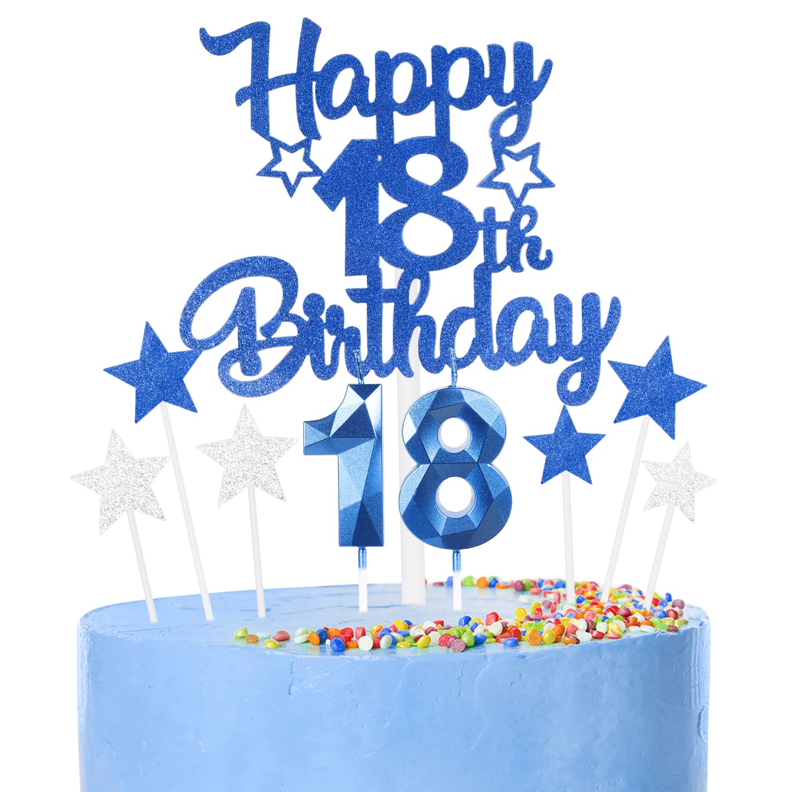 Candele Numero 18 Blu Ghiaccio - Decorazioni Torta Compleanno Con Glitter - Foto 13