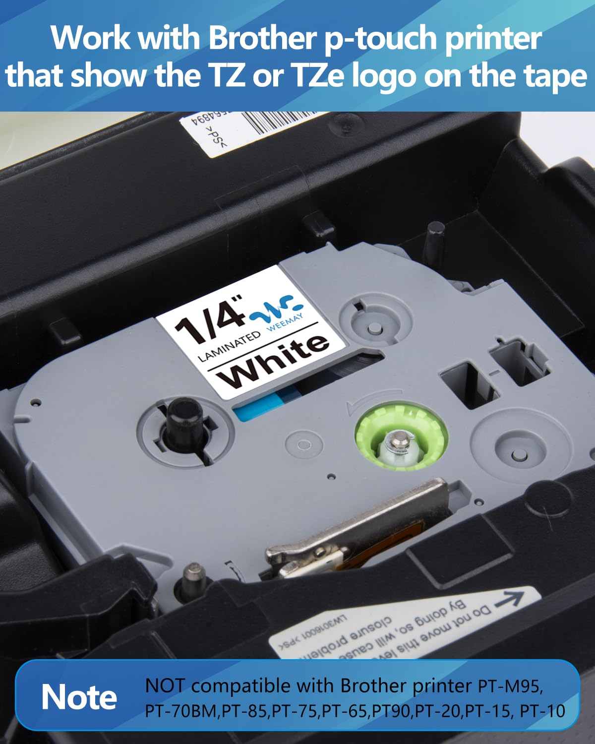 Lot de 10 rubans d'étiquettes de rechange TZe-211 compatibles avec Weemay P-Touch - 6 mm - Blanc laminé - Pour étiqueteuse PT-D200/PTD220/PTD600/PT-D410/PTH110BP - 0,6 cm x 7,6 m (TZe211/TZ-211/TZ211)
