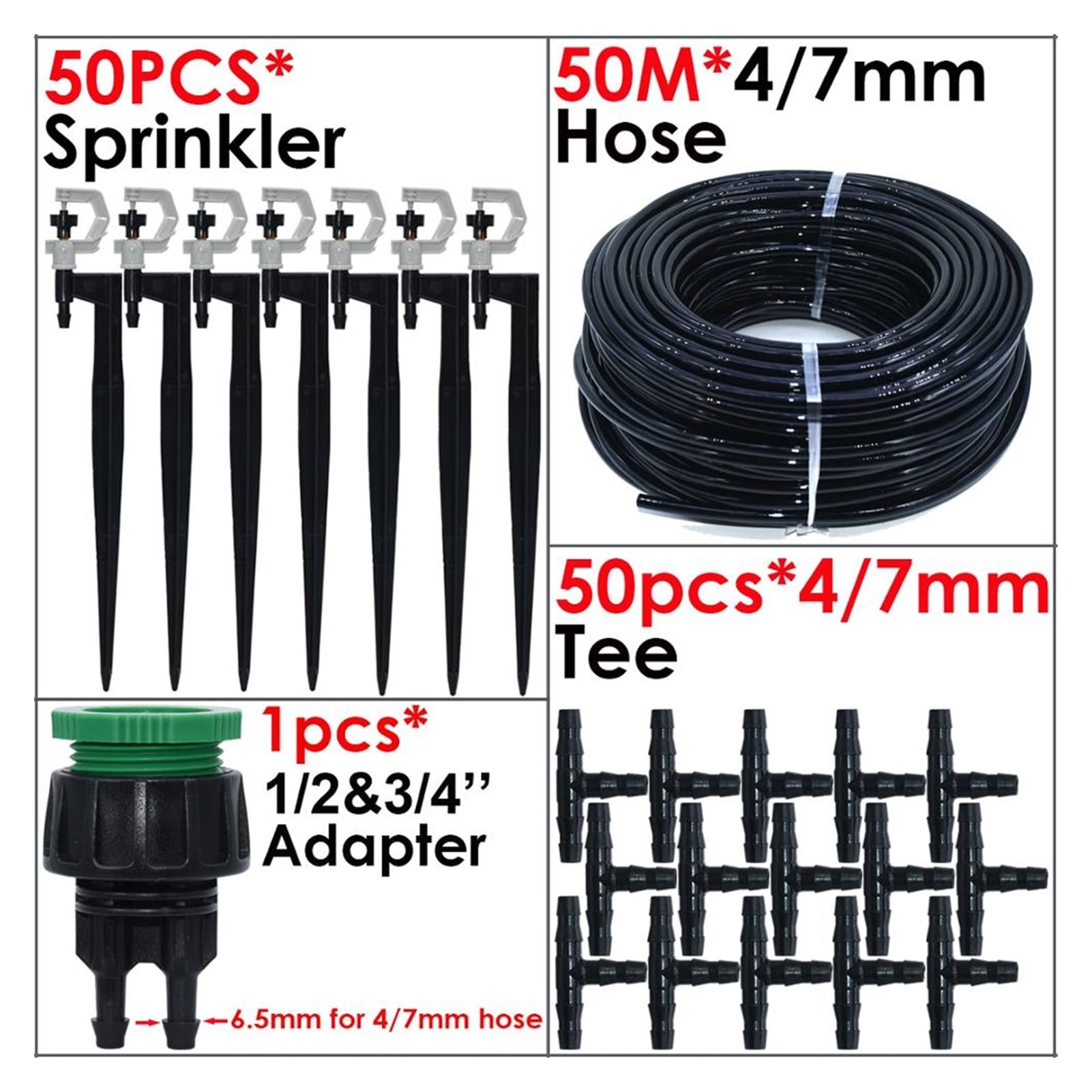 Zestaw do nawadniania kropelkowego 20-50 sztuk zraszacz ogrodowy obracający się o 360 stopni uchwyty dyszy do nawadniania na stosie 20 cm do węża 4/7 mm kwiaty szklarni (kolor: KSL01-KIT275-25M)