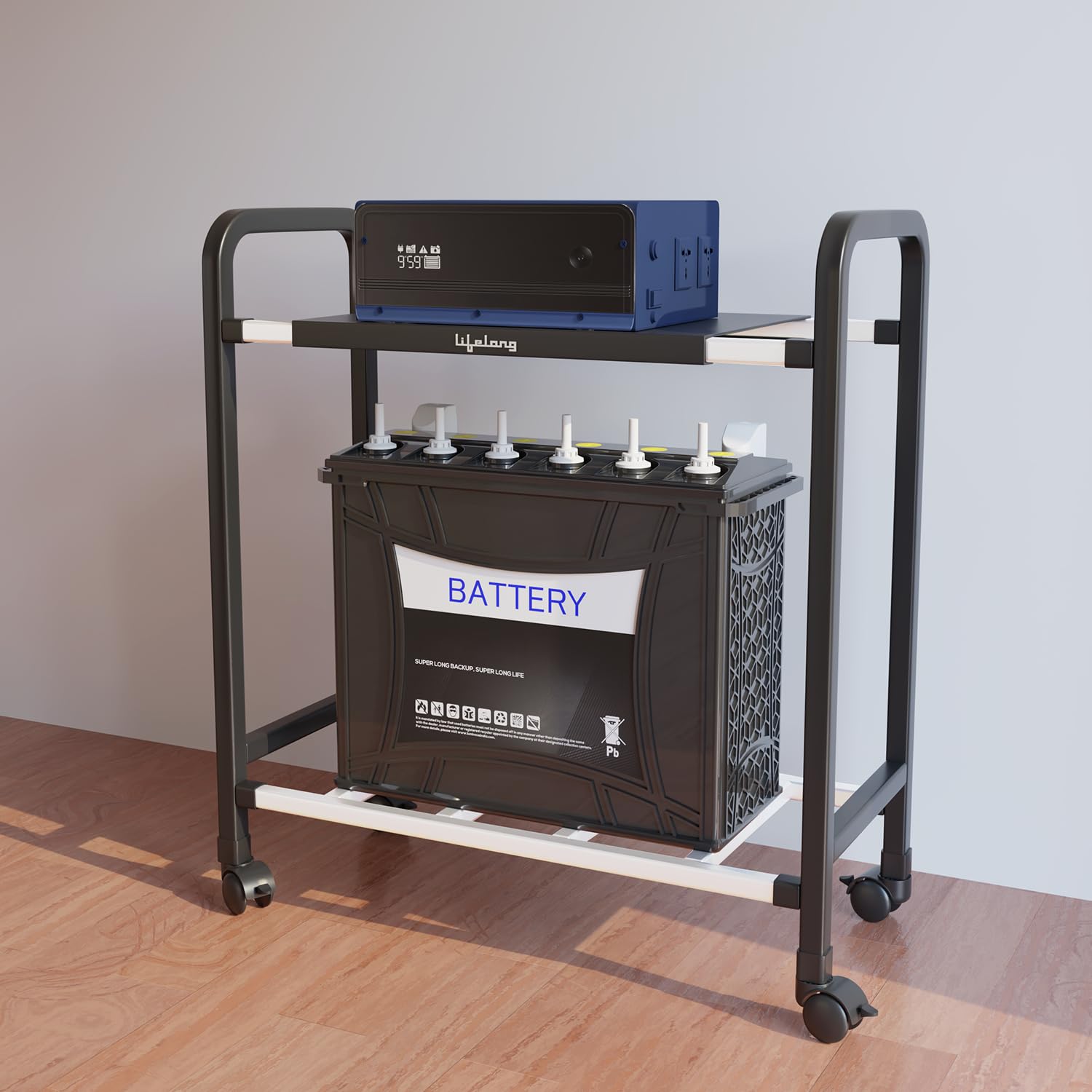 Lifelong Single Battery Inverter Trolley Stand for Home & Office| Supports Up to 80 Kg |Sturdy & Compact Design | Rust-Resistant with Lockable Wheels for Secure & Easy Inverter and Battery Storage-image-8
