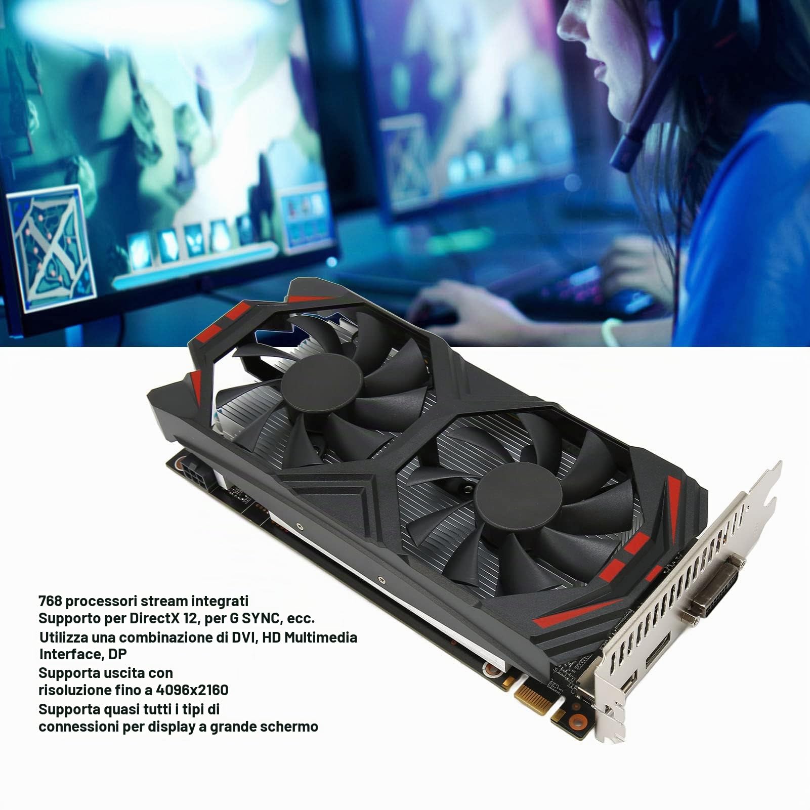 Luqeeg Scheda Grafica GTX 950 da 2 GB Gddr5 Schede Video a 128 Bit per Giochi per PC, Supporto Uscita Risoluzione 4k, Directx 12, Interfaccia DVI DP HDMI