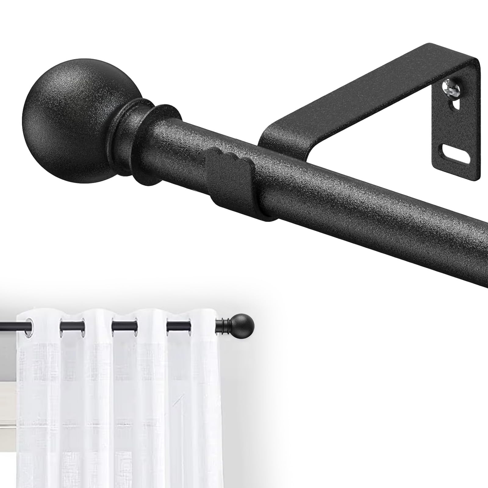 Small Window Curtain Rod 28 to 145 Inch, Heavy Duty Matte Black Adjustable Splicing Curtain Rods With Brackets for Living Room, Bedroom, Sliding Glass