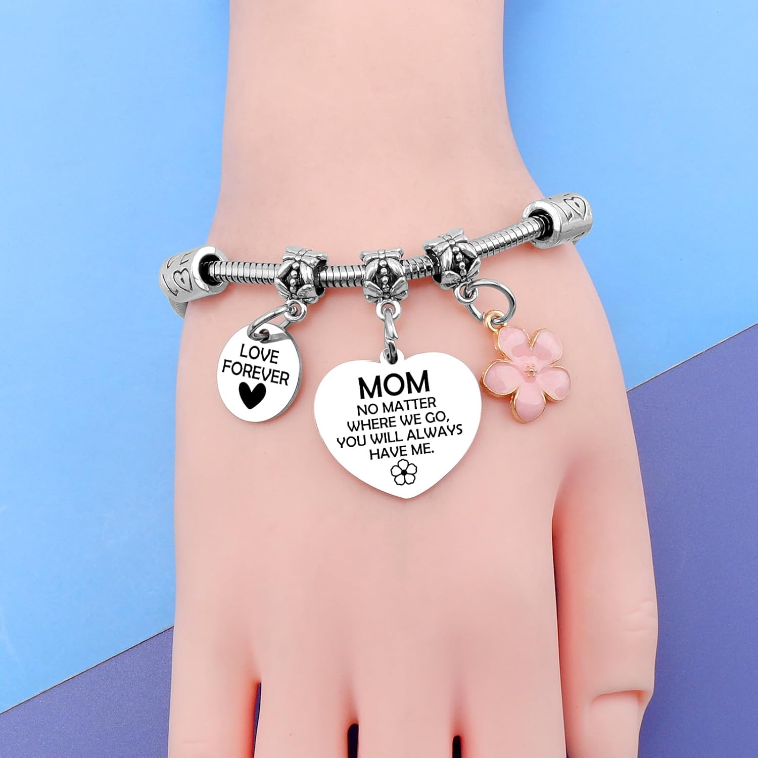 2pcs Mother Daughter Bracelet Set 2pcs Stainless Steel Bracelets Mothers Day Gifts for Mom and Daughter Mom Bracelet Gift for Women Christmas Birthday Gift for Mommy Women Birthday Gifts Bracelets - Image 2