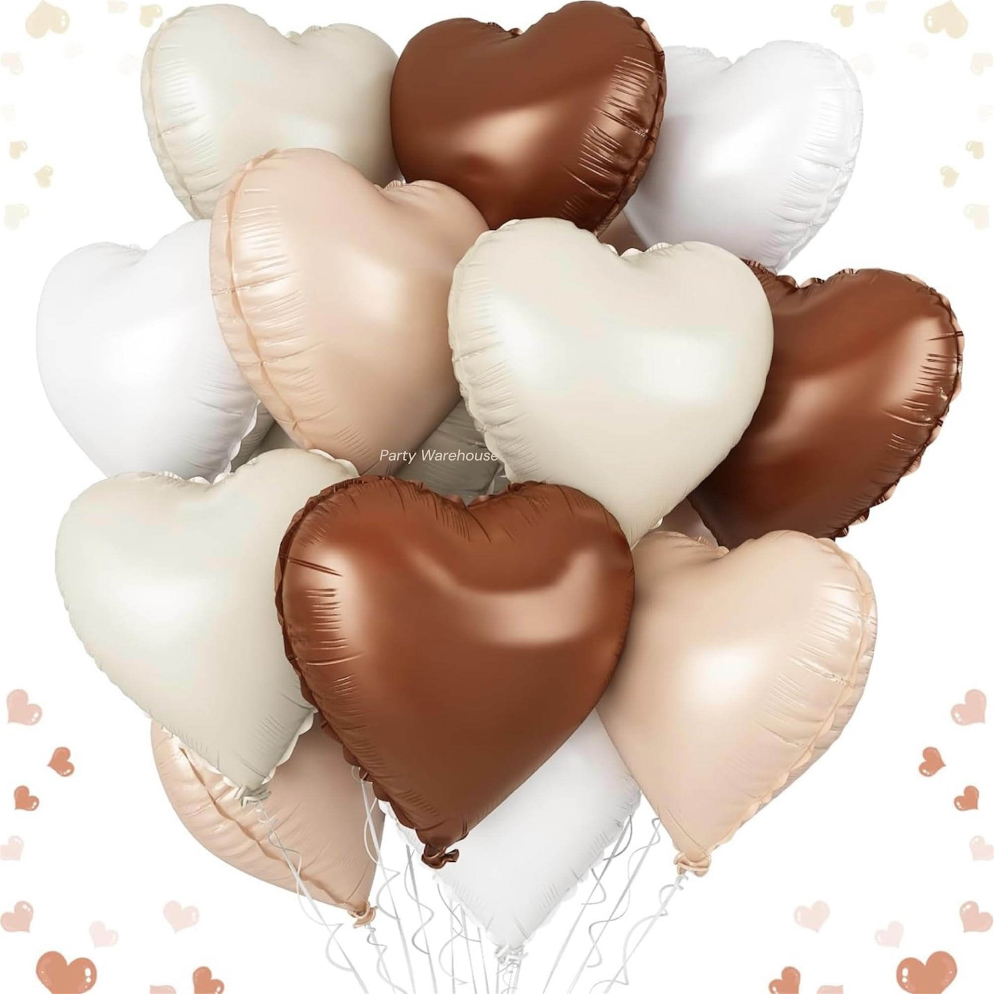 Party Warehouse Pastel Heart Foil Balloons|Caramel Brown,Beige & Sand White Heart Balloons for Baby Shower,Birthday, Anniversary,Wedding, Valentine’s Day,Boho Theme & Romantic Party Decoration- 10 Pcs-image-27