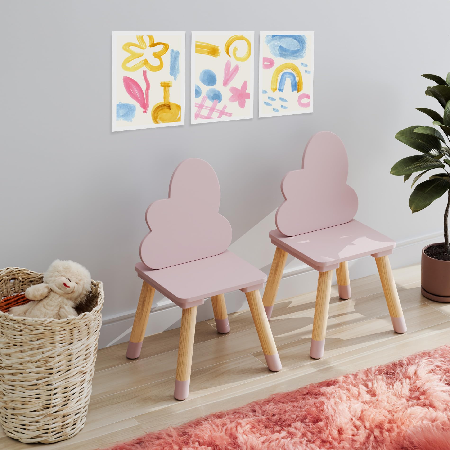 Rebecca Mobili Juego de 2 sillas para niños, sillas robustas, MDF pino, rosa marrón, para dormitorio, respaldo en forma de nube – Medidas (alto x ancho x profundidad): 50 x 25 x 25 cm – Art. RE7015