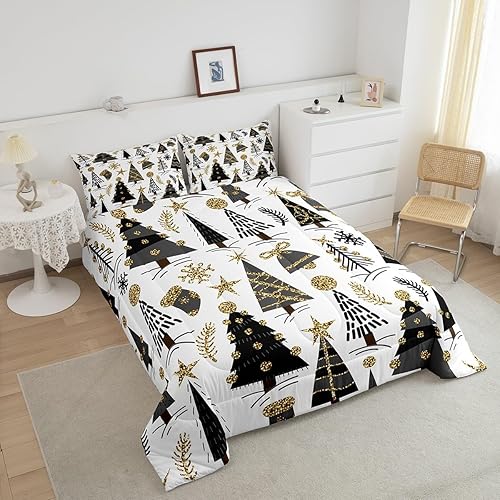 Miniatura 3 de Juego de edredón de árbol de Navidad para niñas y niños, juego de ropa de cama de 3 piezas con temática de Navidad, juego de edredón de feliz año
