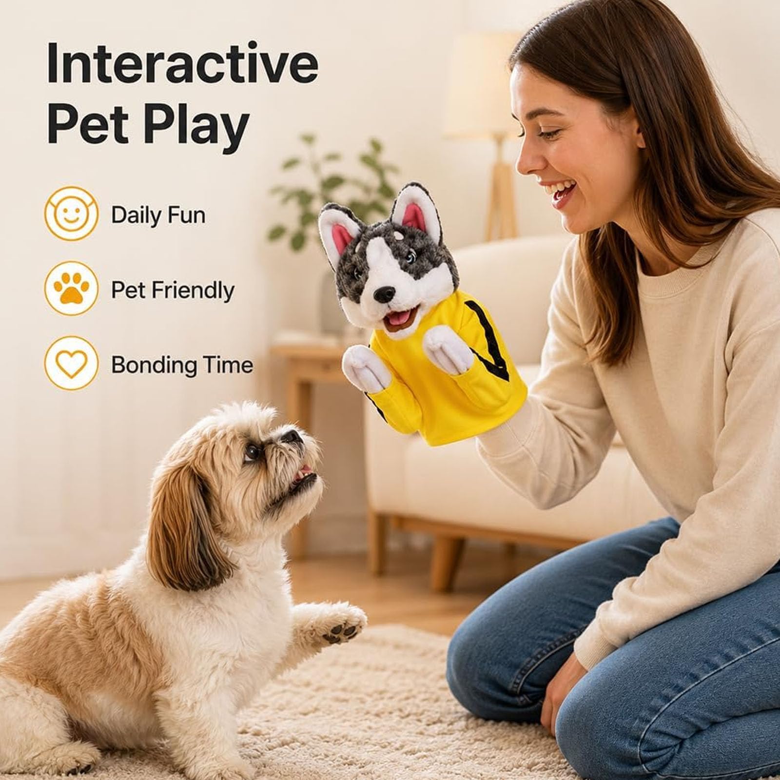 Punzonare la marionetta a mano con animale con suono (8pcs) | Giocattolo interattivo di dinosauro squalo Husky da boxe, burattino da Kung Fu per cani e gatti di piccola taglia