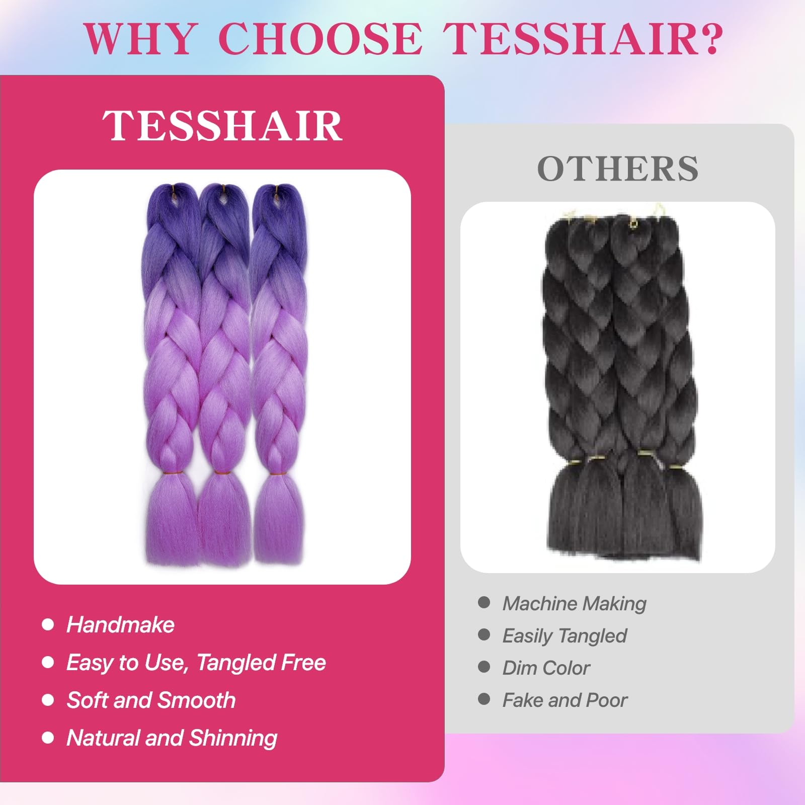 tesshair Braiding Hair Extensions 24 Inch Jumbo Braiding for Twist Braiding Synthetic Fashion Braids Extensions Hair Natural Braid Extensions for Women Grils (Dark Purple/Purple - Image 3