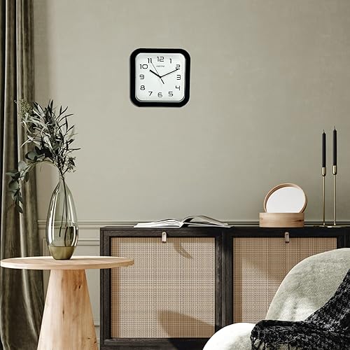 Miniatura 7 de ANDSTAR Reloj cuadrado redondo, moderno, retro, silencioso, funciona con pilas, números arábigos precisos, diseño decorativo para el hogar, sala de