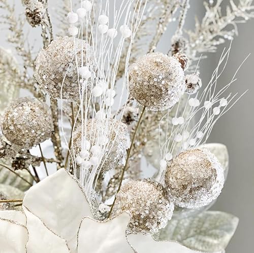 Miniatura 5 de 30 piezas de decoración de árbol de Navidad, tallos de bayas artificiales con purpurina blanca, adornos de Navidad, florero, decoración de mesa para