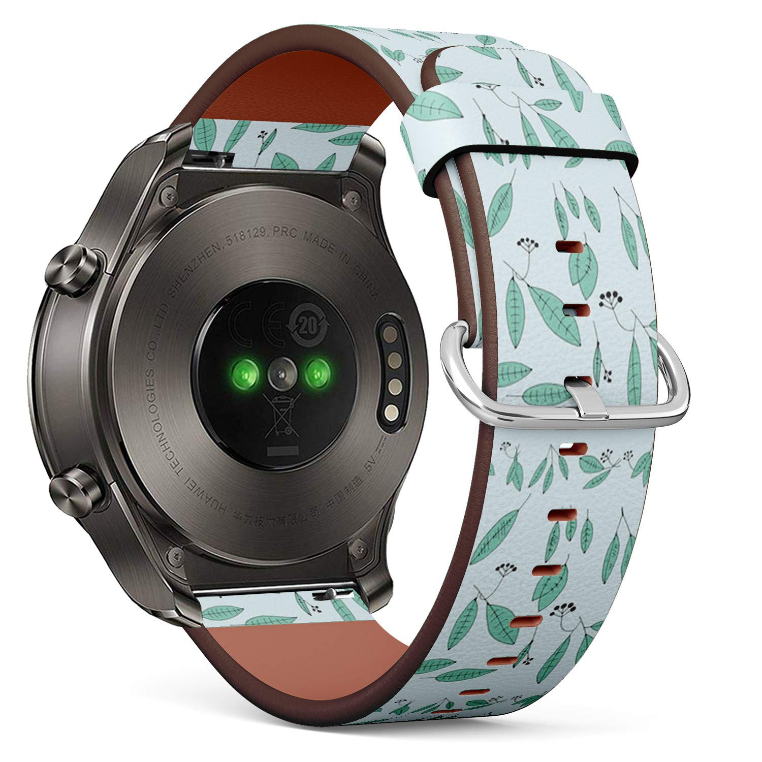 Compatible with Huawei Watch 2 Classic - Leather Watch Wrist Band Strap Bracelet with Quick-Release Pins (Leaves Twigs Vegetation Tree Spring)