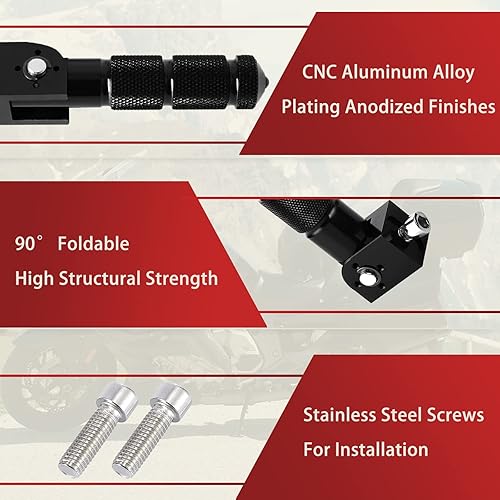Miniatura 4 de Estriberas de motocicleta de 0.315 in: estriberas plegables M8 Pedal de pie de pasajero CNC de 90 grados universal para bicicleta motocicleta