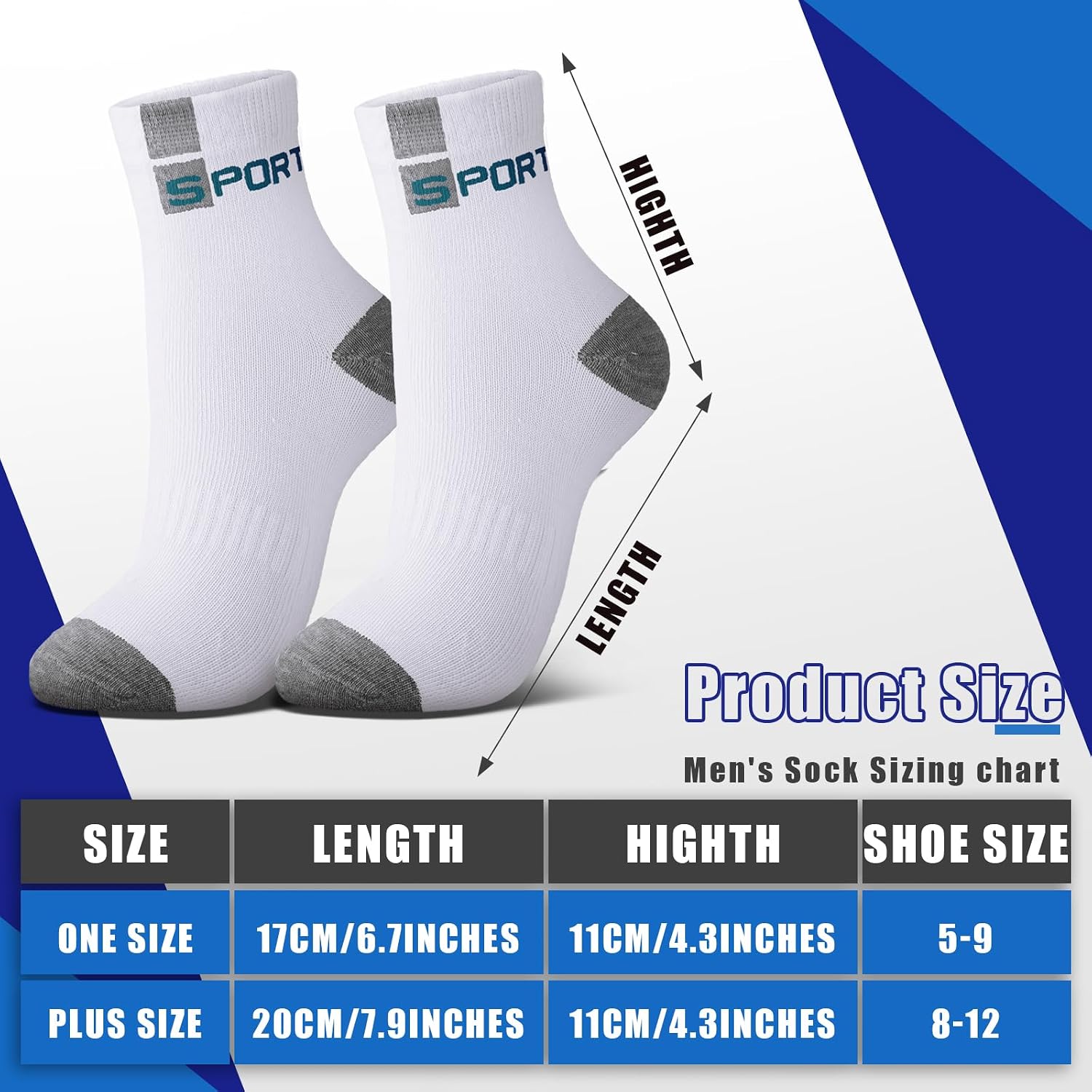 Bencailor 15 Pairs Mens Crew Socks Athletic Running Sock Breathable Lightweight Sport Comfort Socks for Man Woman