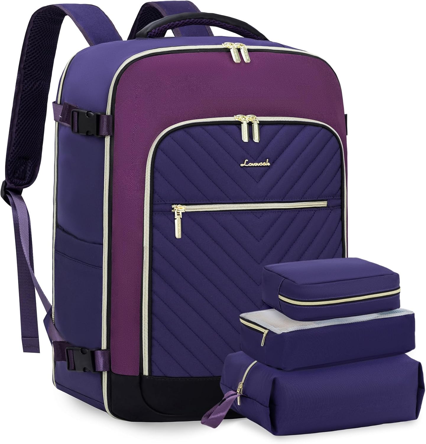 LOVEVOOK Large Travel Backpack for Women, TSA Carry on Backpack for Airplanes, 40L Personal Item Travel Bag for Women fits 17" Laptop,Waterproof Carry on Bag Airplane Approved with 3 Packing Cubes