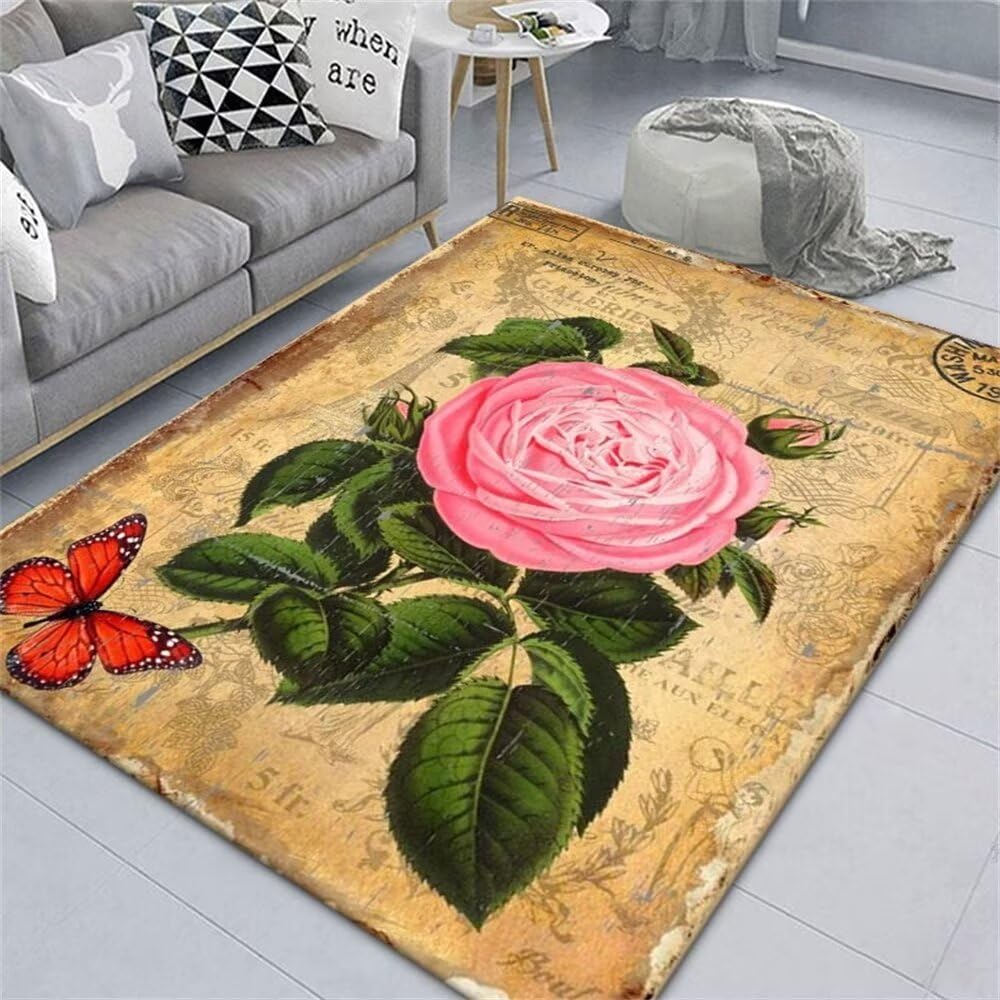 Tapis antidérapant grand format vert 200x300cm avec motif floral