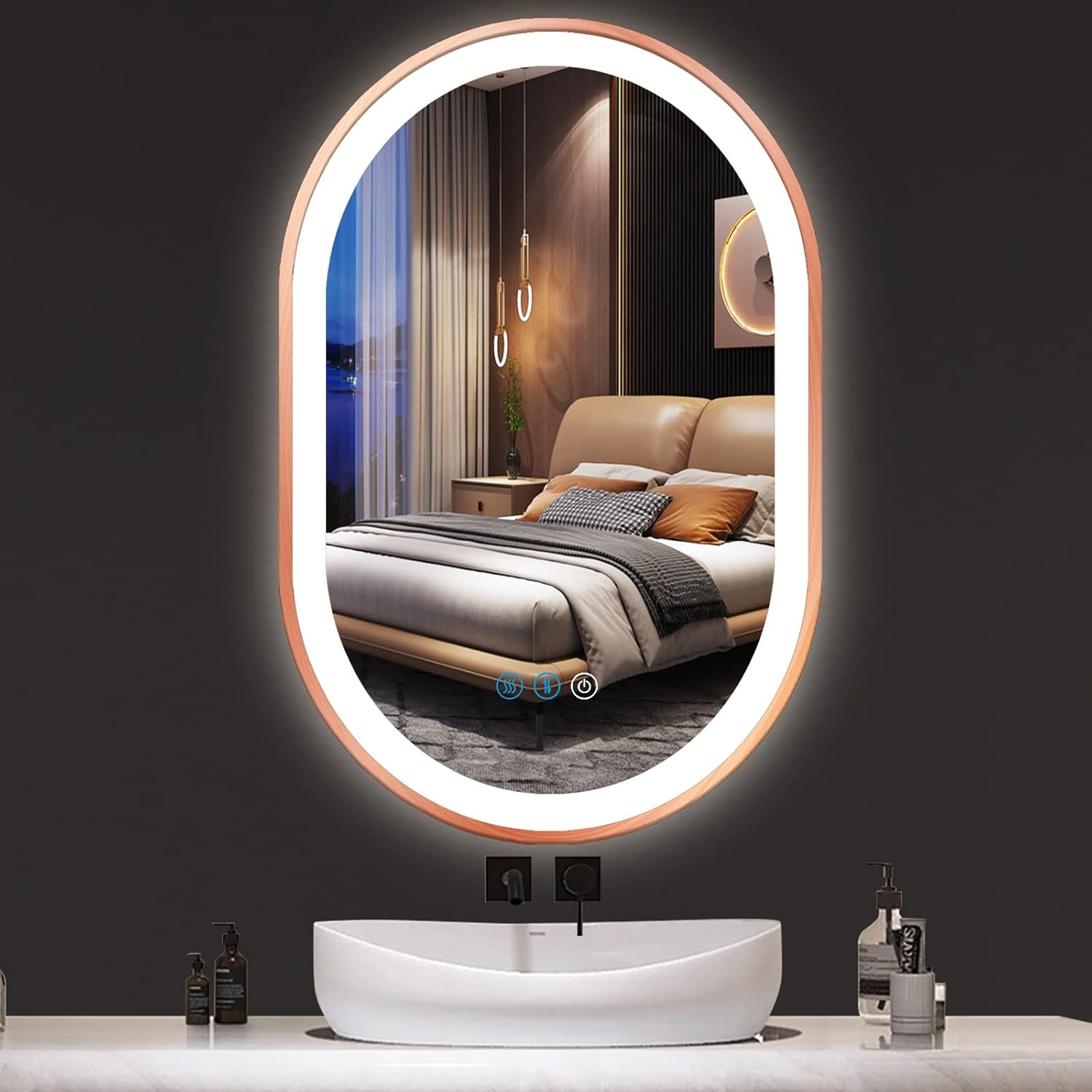 ARUMMA Rose Gold Bathroom Oval LED Mirror 16 x 24 Inch Oval