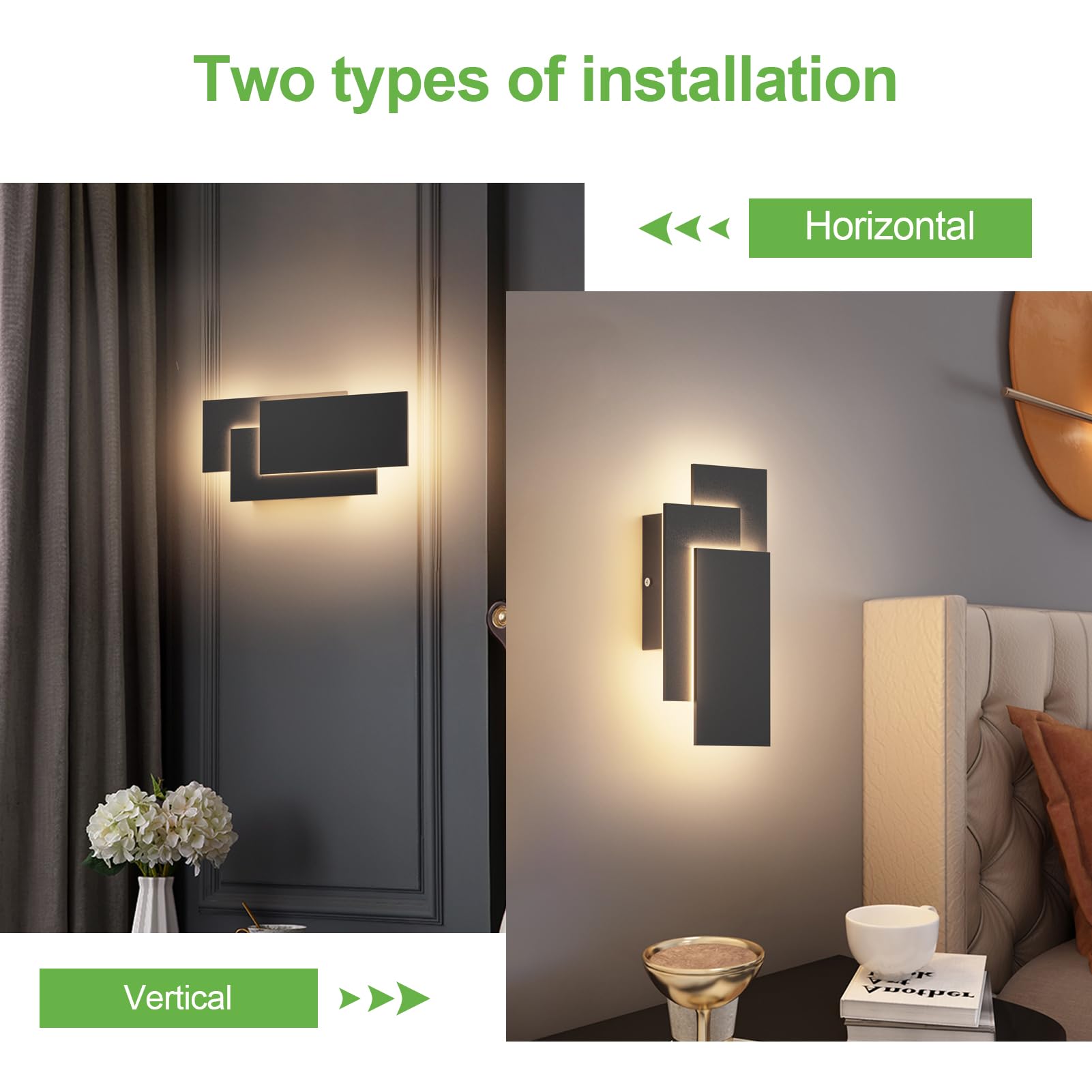 K-Bright 24W LED Apliques De Pared Lamparas De Pared IP20,llevó Arriba y Abajo Diseño,Aplique Decorativo,Blanco Natural,Negro