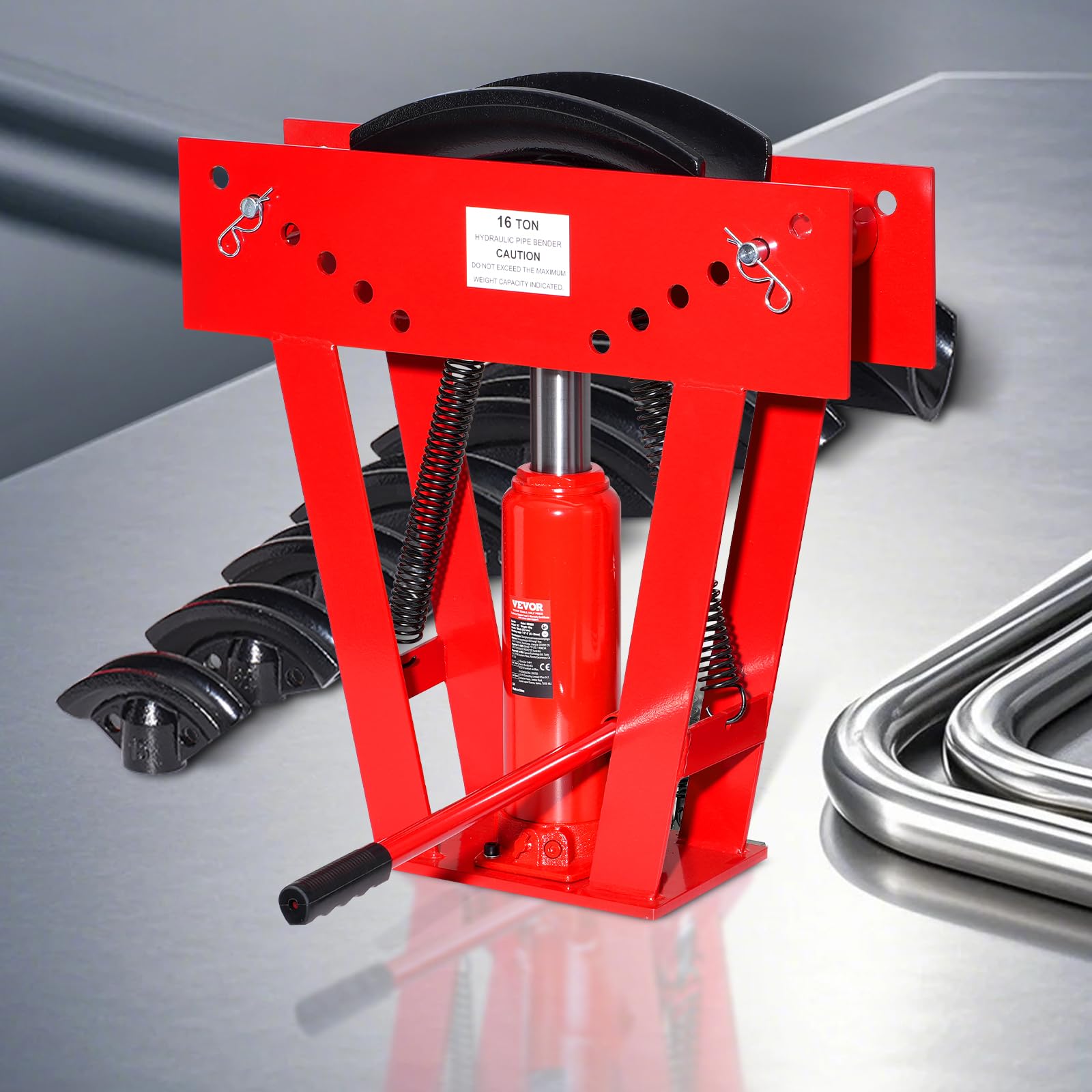 VEVOR Hydrauliczna giętarka do rur, 13-76 mm, giętarka do rur miedzianych, obciążenie 16 ton z 8 matrycami, regulowane narzędzie do gięcia wałków 90-180°, do zginania różnych rodzajów metali