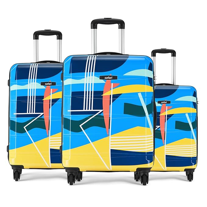 Safari Regloss Detour 55, 65 and 77cm, Set of 3 Trolley Bag, Hard Case Polycarbonate, 4 Wheels 360 Degree Wheeling System Luggage, Trolley Bags for Travel, Suitcase for Travel, Multicolour