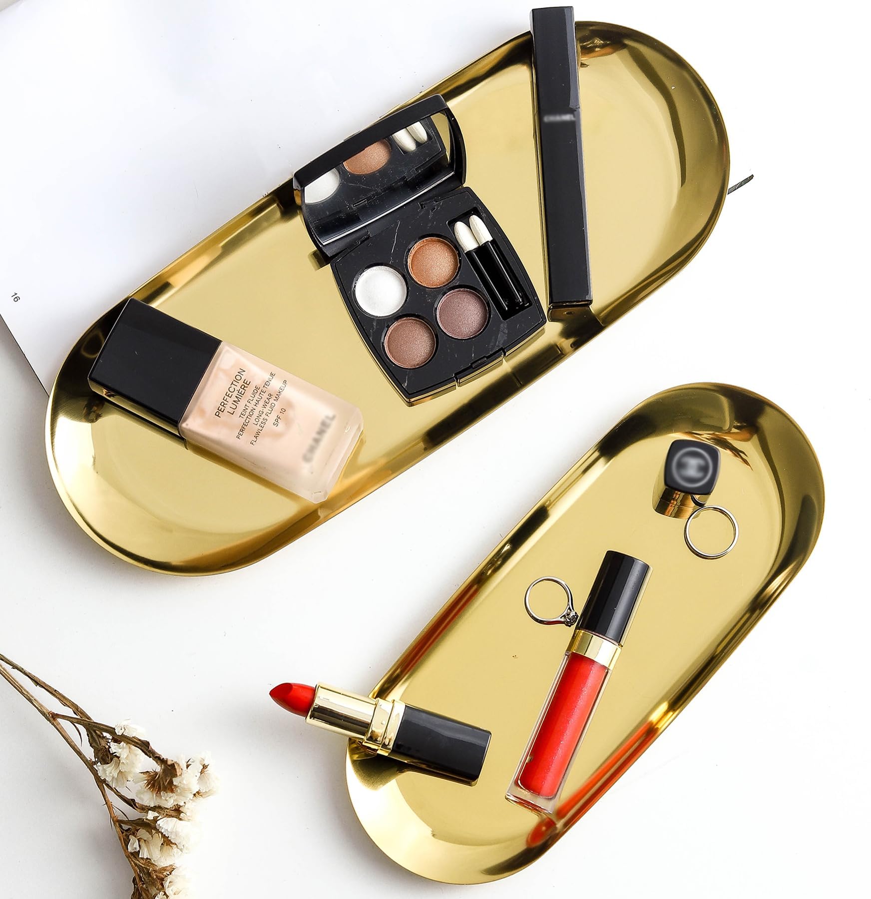 Oungy 6 Pack Gold Decorative Tray Bathroom Vanity Tray for