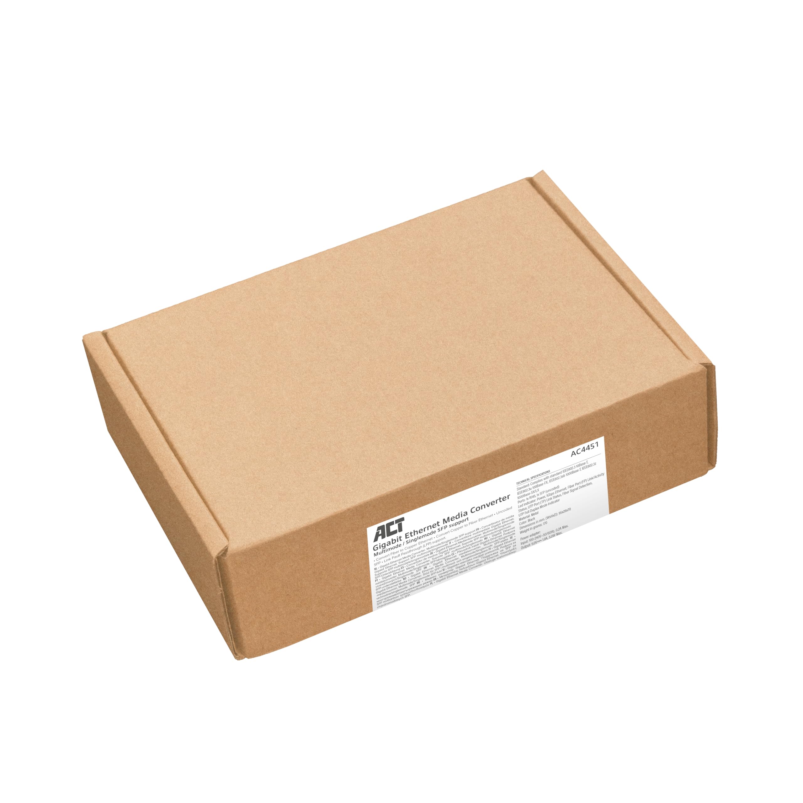 ACT Convertisseur de média Gigabit Ethernet Fibre Optique, Conforme à la Norme 802.3ab, Multi Mode, Single Mode SFP+ - AC4451