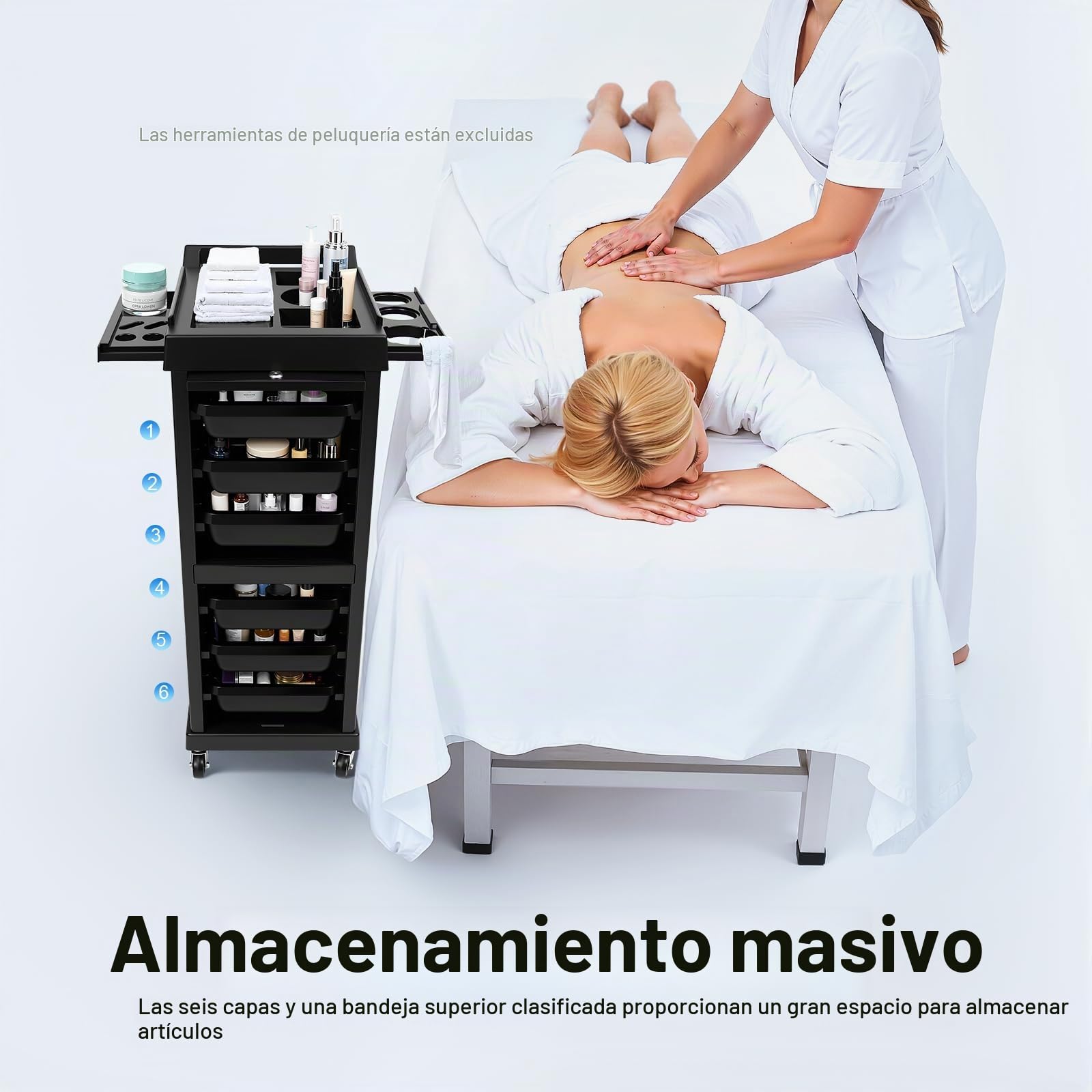 Carro de Peluquería con 6 Cajones, Ruedas y Cerradura de Seguridad, Carrito de Salón para Maquillaje, Tatuajes, Manicura y Spa