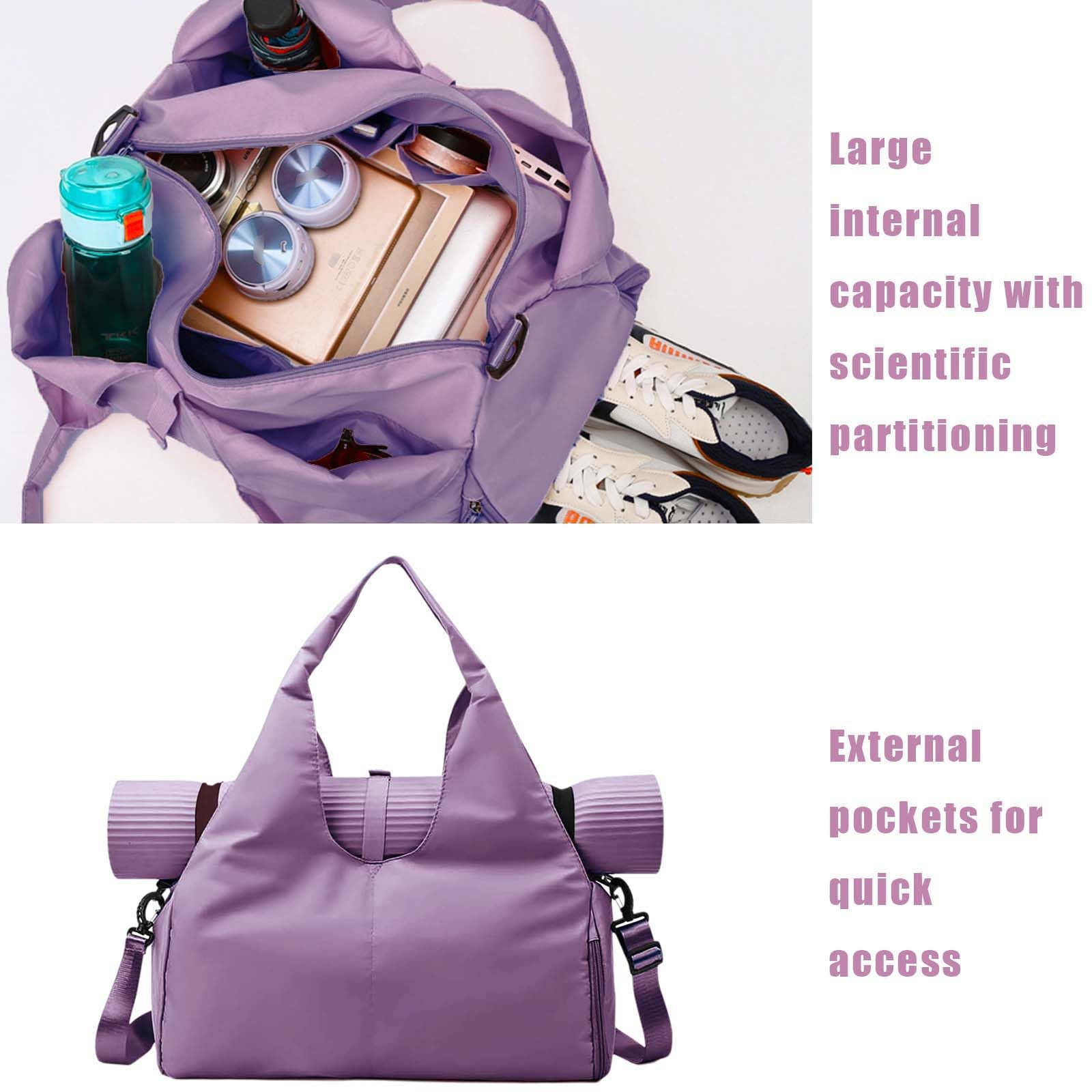 Gym Yoga Bag Borsa da yoga da donna, grande borsa da allenamento, borsa sportiva da viaggio, con supporto nascosto per tappetino da yoga e scomparto per scarpe, adatta per fitness, yoga,