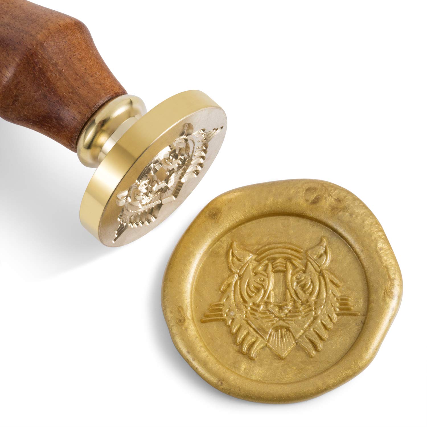 Mceal Wax Seal Stamp, Brass Head with Wooden Handle, Tiger
