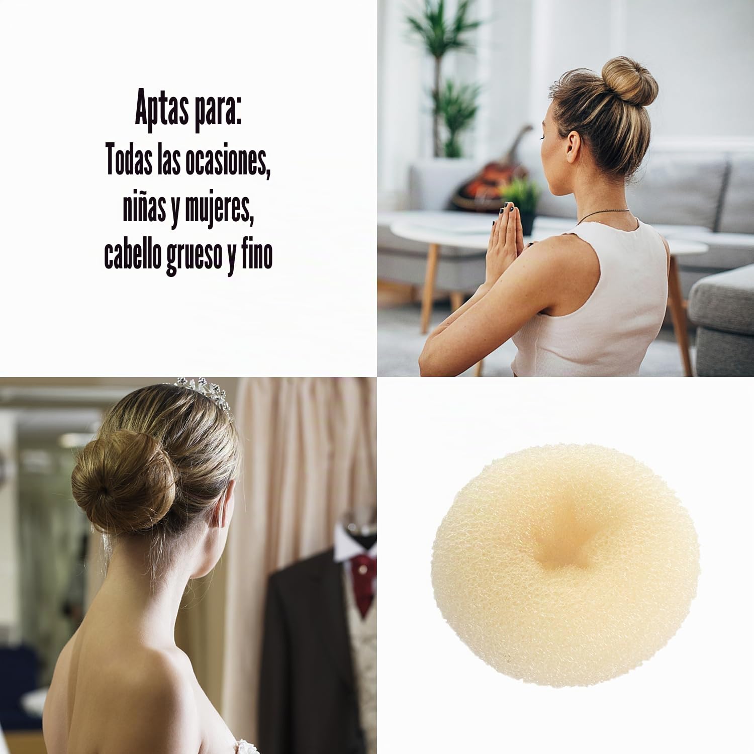 CORTNEY Donut Moño Kit, 6 Piezas Beige Donut Moño de Pelo, 30 Piezas de Horquillas Dorado en Forma de U, Accesorios de Peinado, para Mujeres Niñas, Bailarinas de Ballet para Hacer Moños