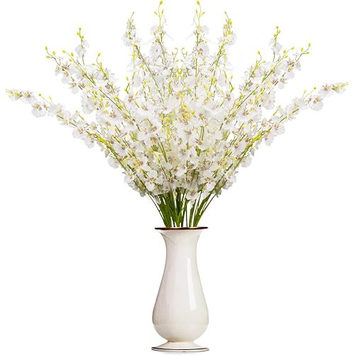 BUSSLANDY Faux Orchid Flowers Artificial Dancing Lady Orchids 10 Pcs Silk Fake Flower Real Touch for Wedding Home Party Decor Butterfly Flower Arrangement(White)
