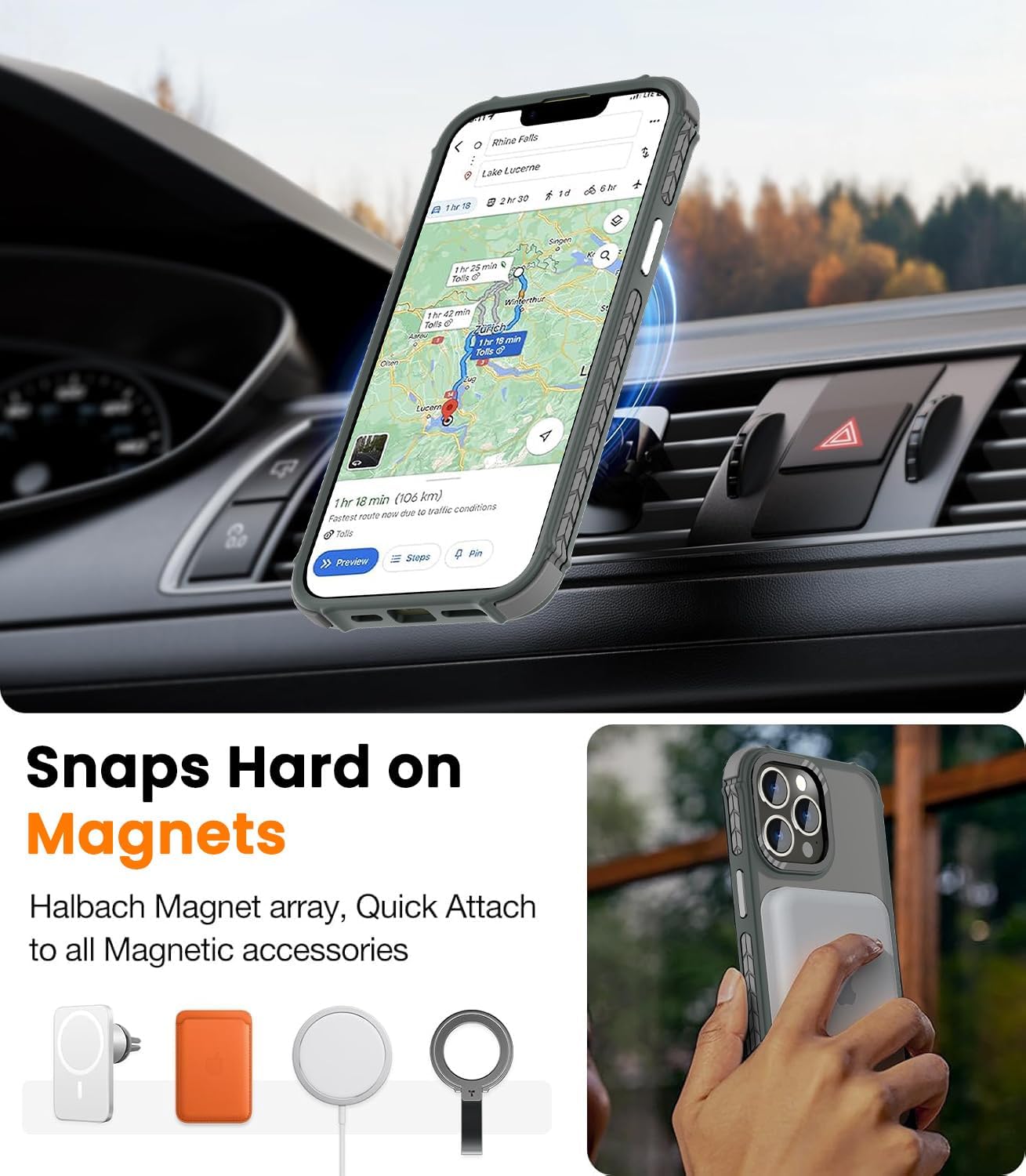 DEERLAMN Strong Magnetic Case for iPhone 15 Pro Max 6.7-Inch,[Compatible with Magsafe][Military Grade Drop Protection] Translucent Matte Shockproof Protective Phone Cover-Frosted Gray - Image 5