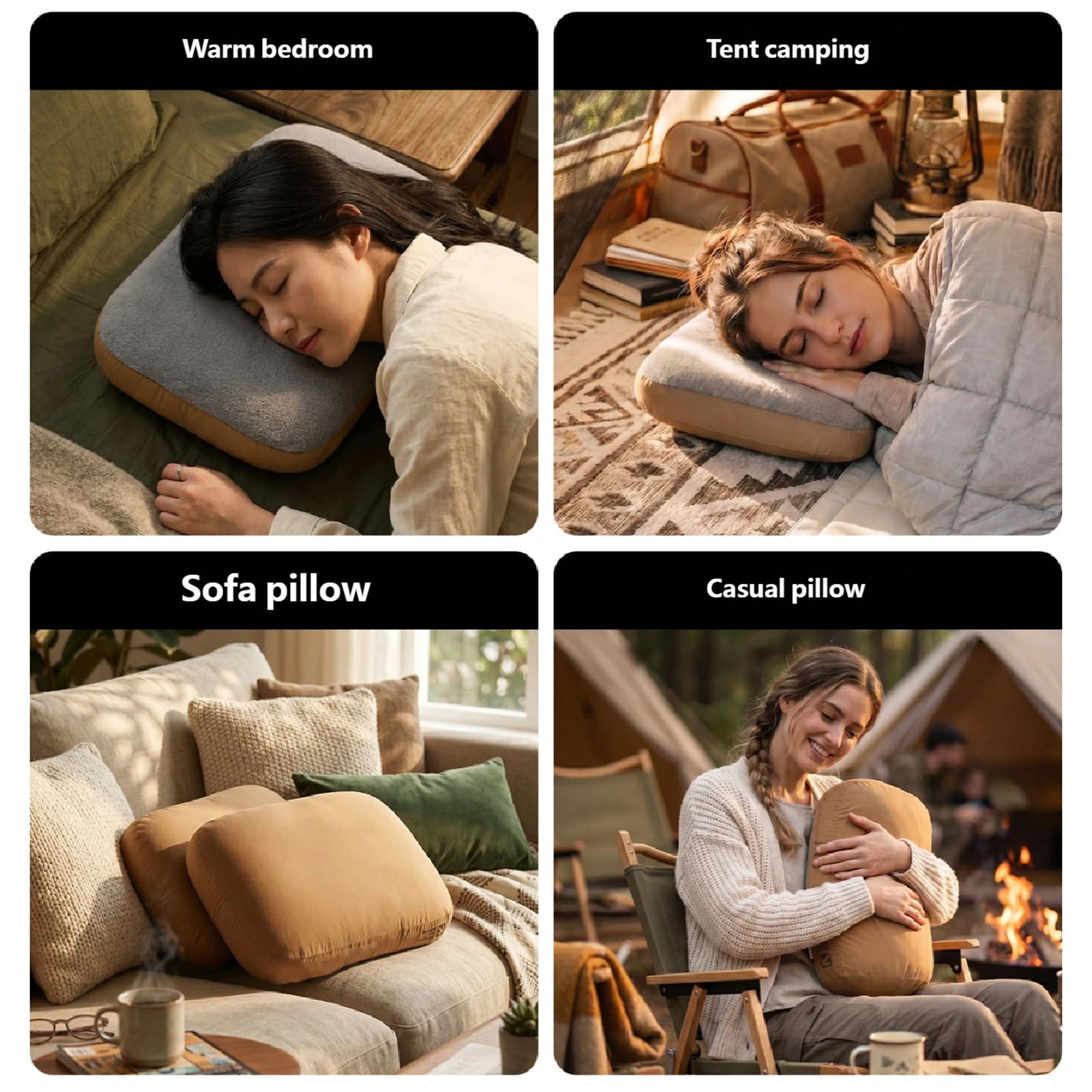 Almohadas ergonómicas de camping, espuma viscoelástica suave, cuello suave, rebote lento, peso ligero, portátil, almohadas cómodas para el cuello