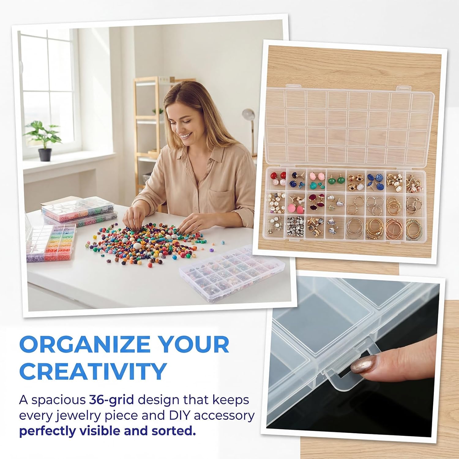 GREENTIME 6 Pack 32 Grids Clear Plastic Storage Organizer Boxes, Bead Storage Containers for Small Parts Crafts Jewelry Diamond Painting