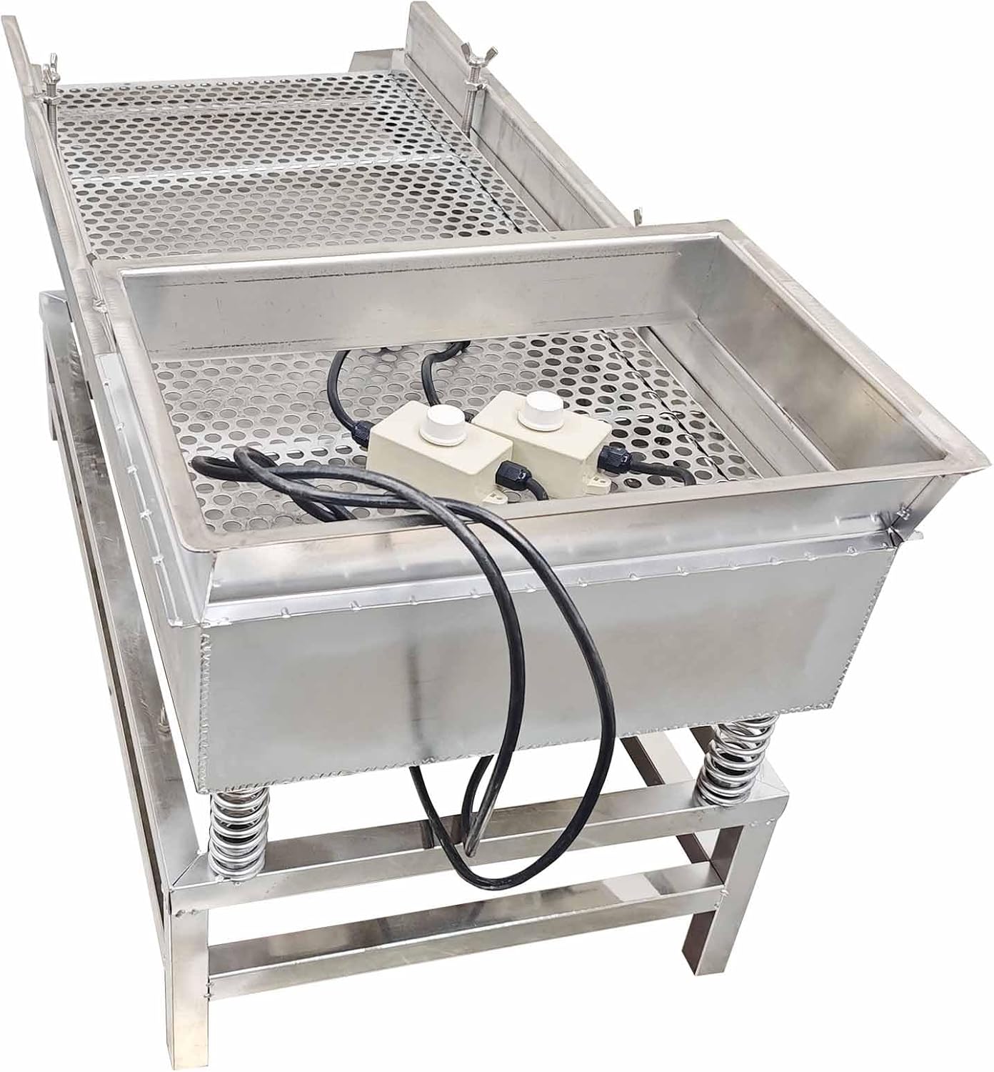 Electric Vibrating Sifter with 12mm Screen Straight Vibrating Sieve Shaker Stainless Steel Linear Sifter Machine Linear Shaker (Two Motor) 110v JG40-95 Series