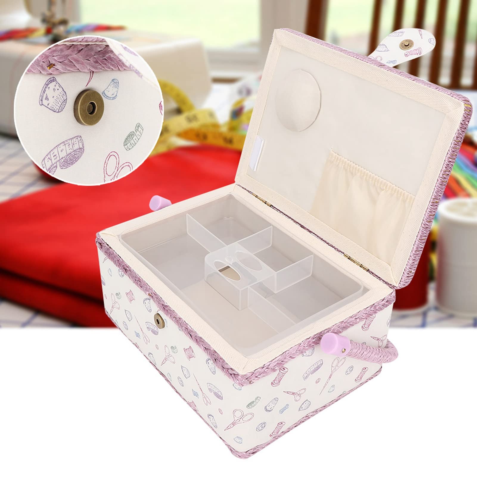 Cesto da Cucito, Vintage Extra Large Cassetta per la Conservazione di Stoffe per la Casa, Fai da Te per Aghi, Filo, Metro a Nastro, Ditale, Accessori per Cucito