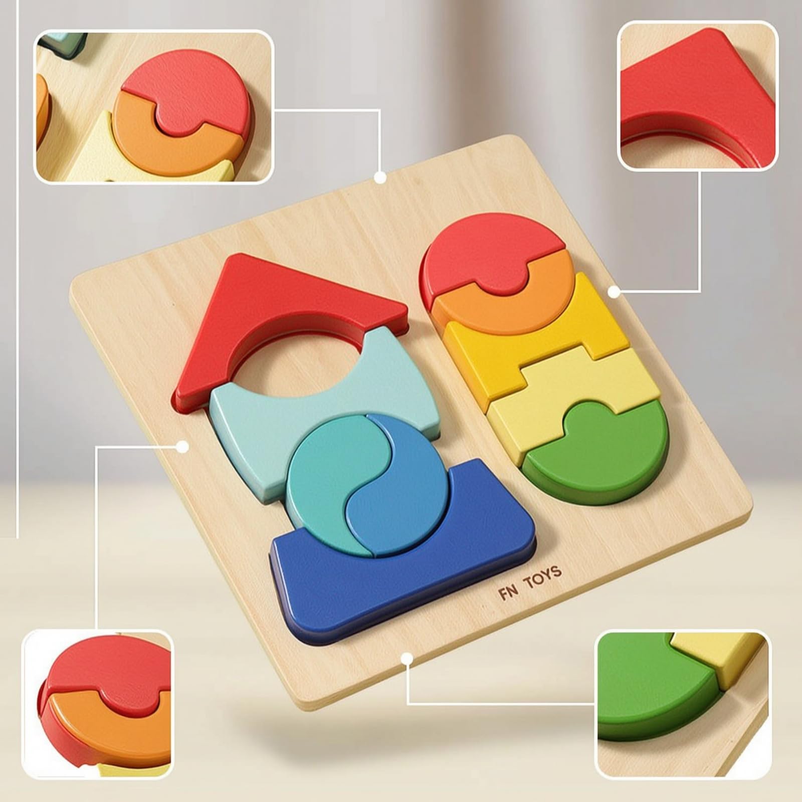 TISHITA Puzzle Enfant Bois Formes Couleurs Géométrique Jouet Éducatif Motricité Fine Développement Cognitif Apprentissage Ludique Activité Manuelle Salon