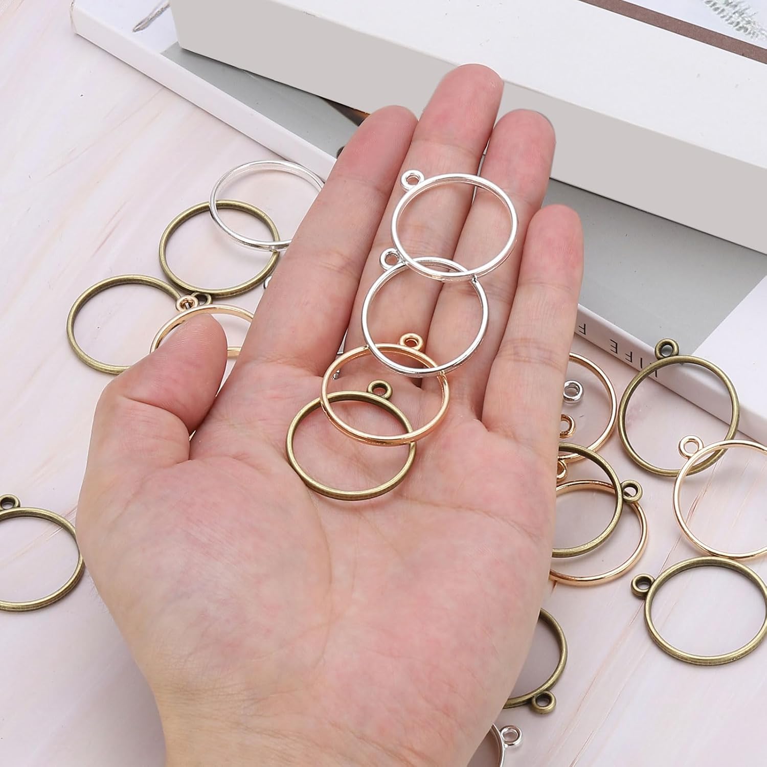 PATIKIL Jewelry Making Charm Bulk, 60 Pcs Alloy Open Back Round Bezel Frame Pendants for Necklace, Bracelet, Earring Making - Image 4