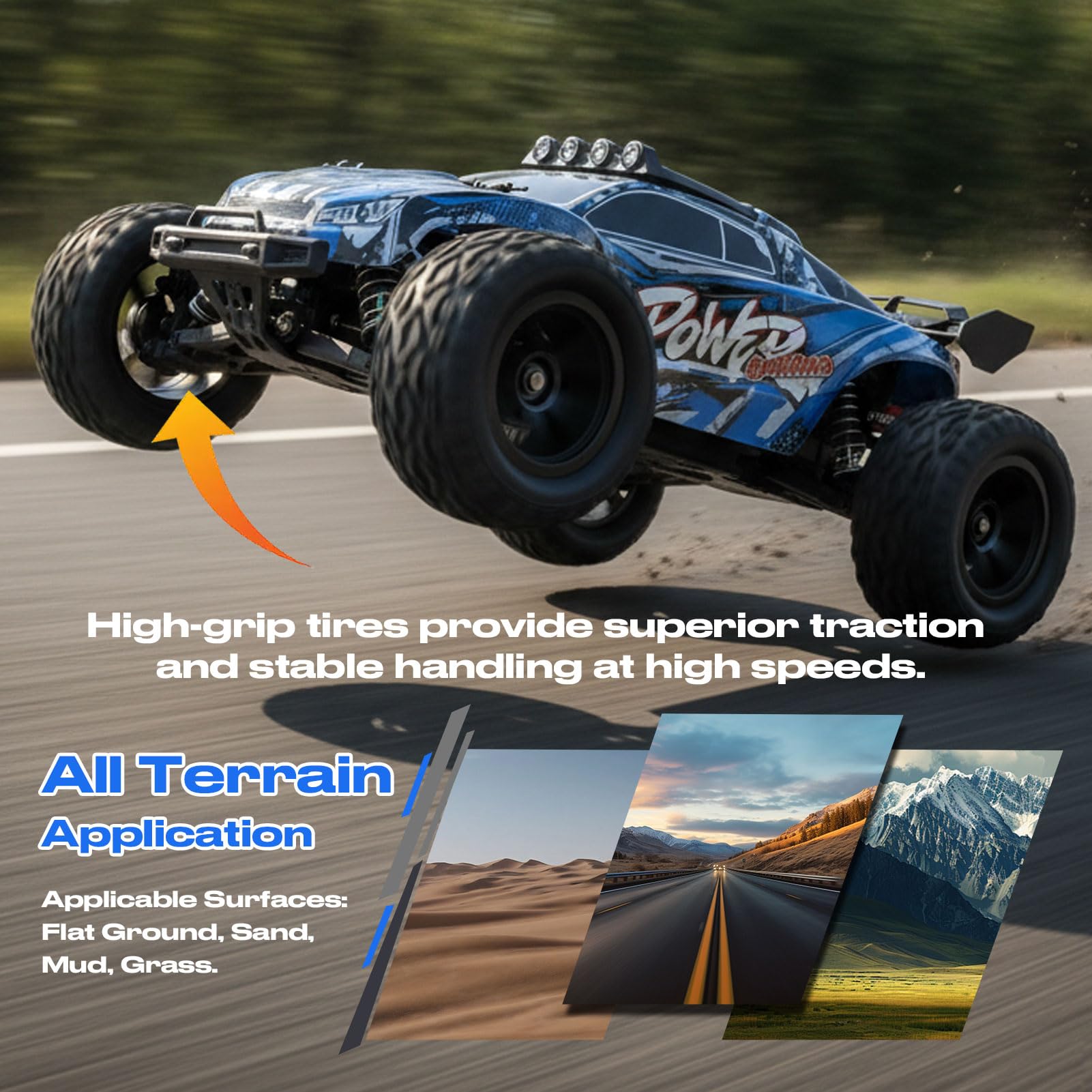1:8 RC Geländewagen 50KM/H 2WD Offroad, Ferngesteuertes Auto mit 2 Akkus | RC550 Motor, 2.4GHz Vollproportional, Schnelles All Terrain RC Auto für Erwachsene und Jungen