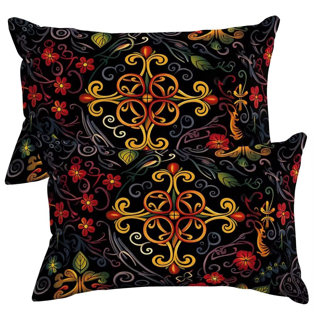 Set of 2 Velvet Cushion Covers 50x70 cm Boho Cushions Covers Decorative Throw Pillow Case Retro Sofa Pillows 20x28 Inch Rectangle Cushion Cover with Invisible Zipper for Livingroom Bedroom -SC351