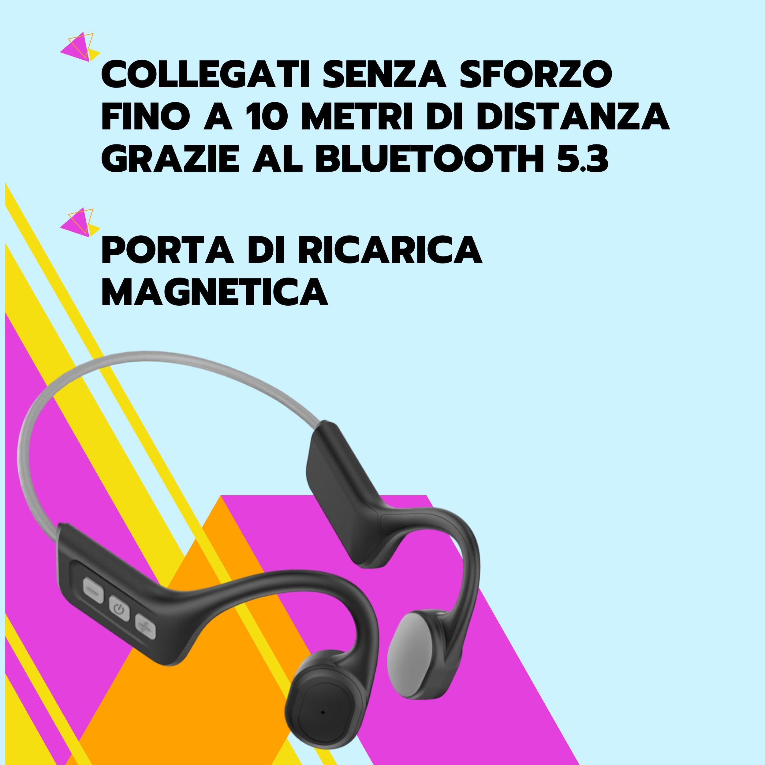 SAIET - Cuffie Conduzione Ossea Bluetooth EAR FREE - Auricolari Running, Ciclicsmo e Piscina Waterproof - 8h di Ascolto Musica