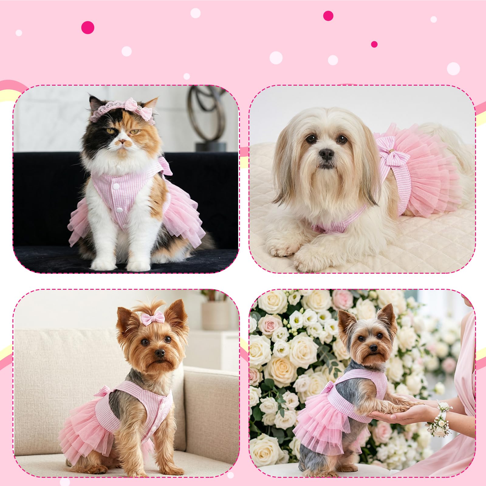 choyaxo Pink Dog Dress Cute Bowknot Tutu Pet Dress Summer Pet Clothe for Puppy Small Cats — view 4